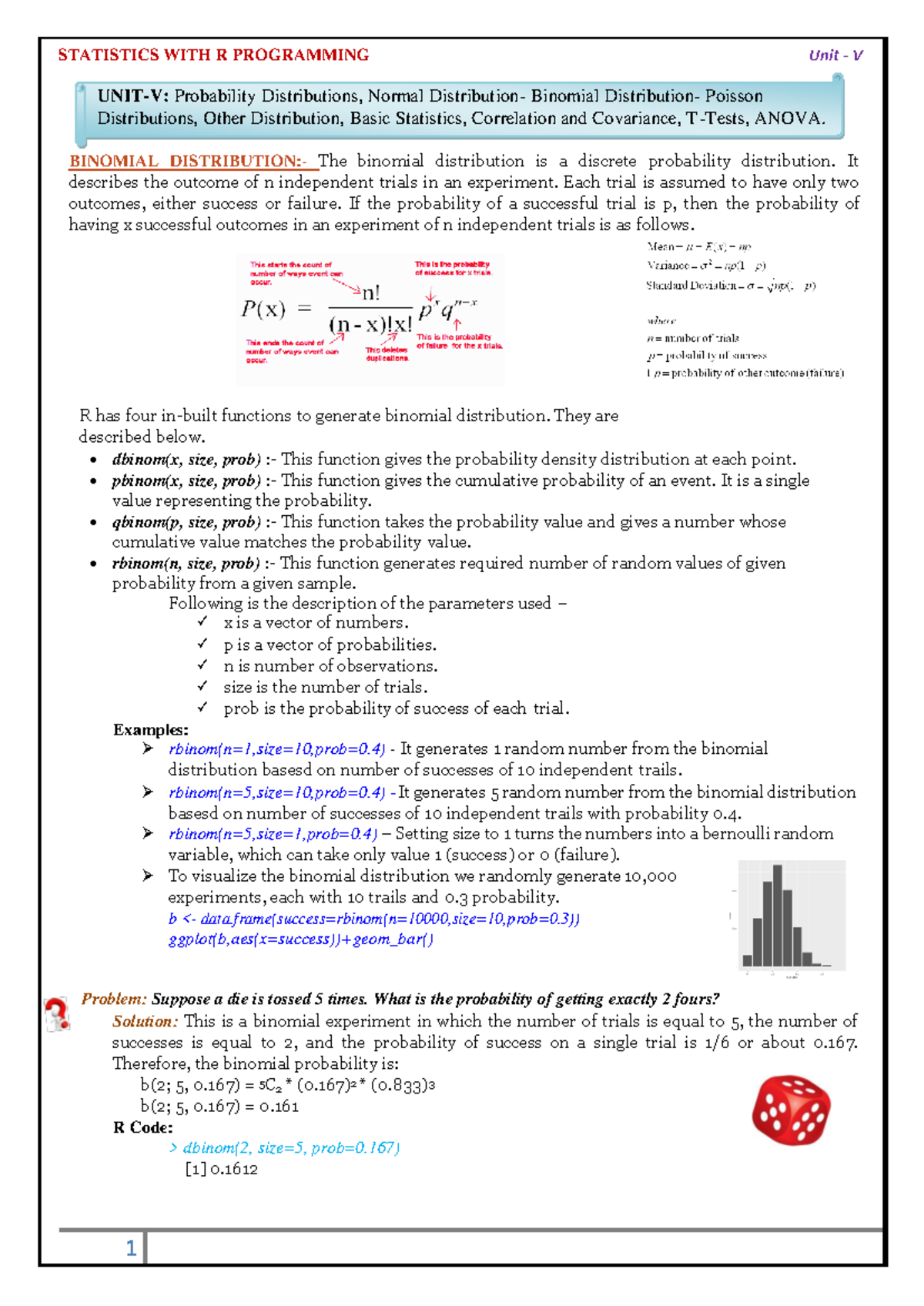Probability Distributions: Binomial & Poisson (STAT 101) Lecture Notes ...