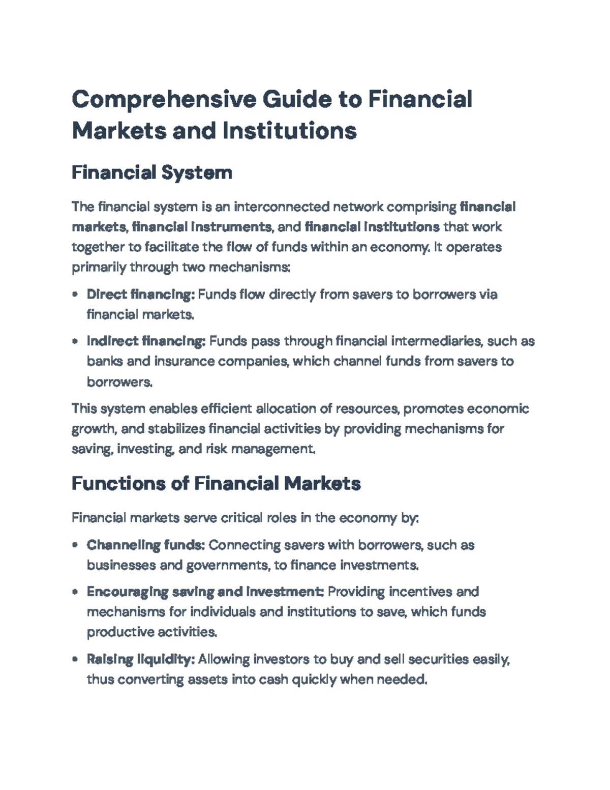 Comprehensive Overview of Financial Markets & Institutions (FIN 101 ...