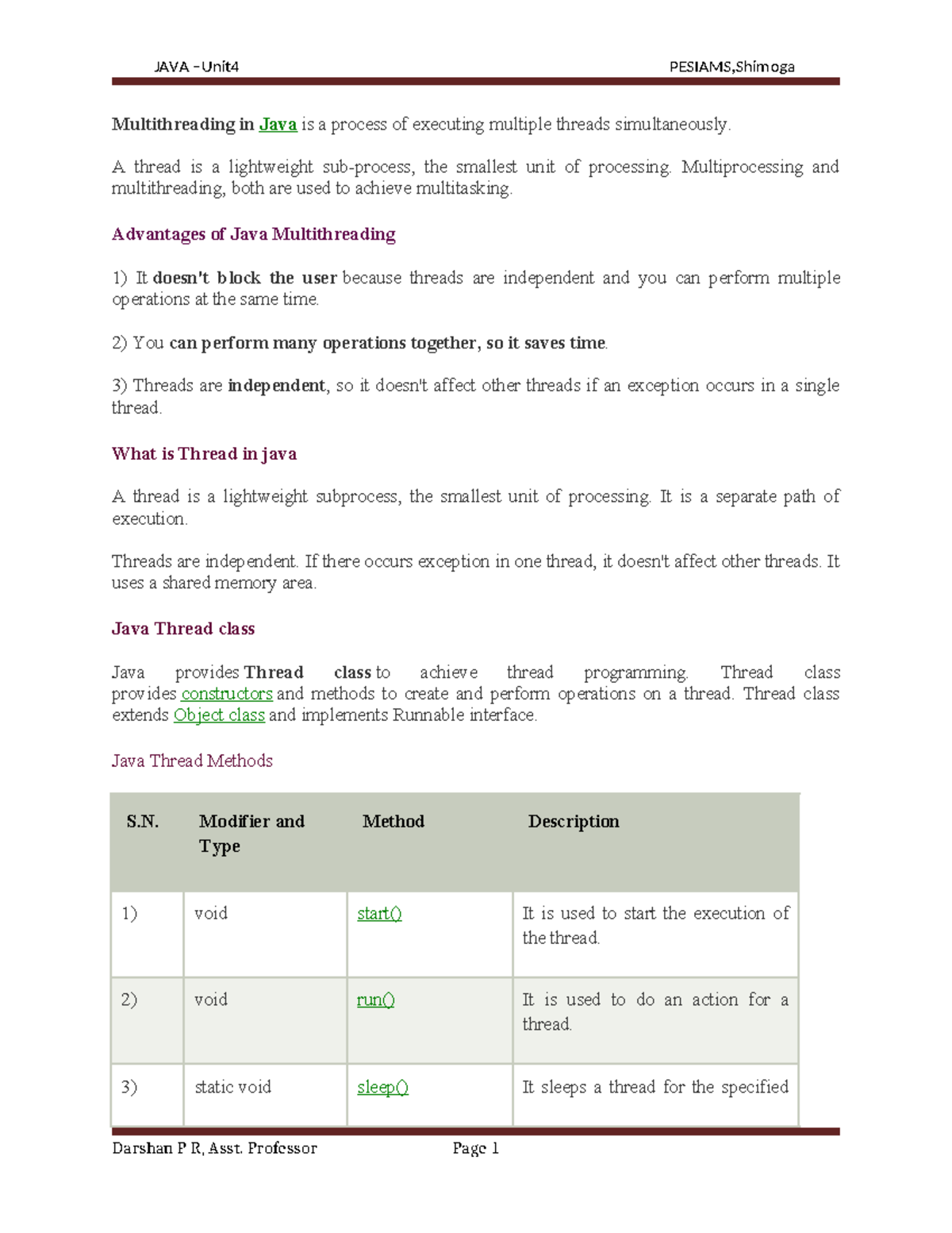 JAVA-unit4 - .for only bca - ####### Multithreading in Java is a ...