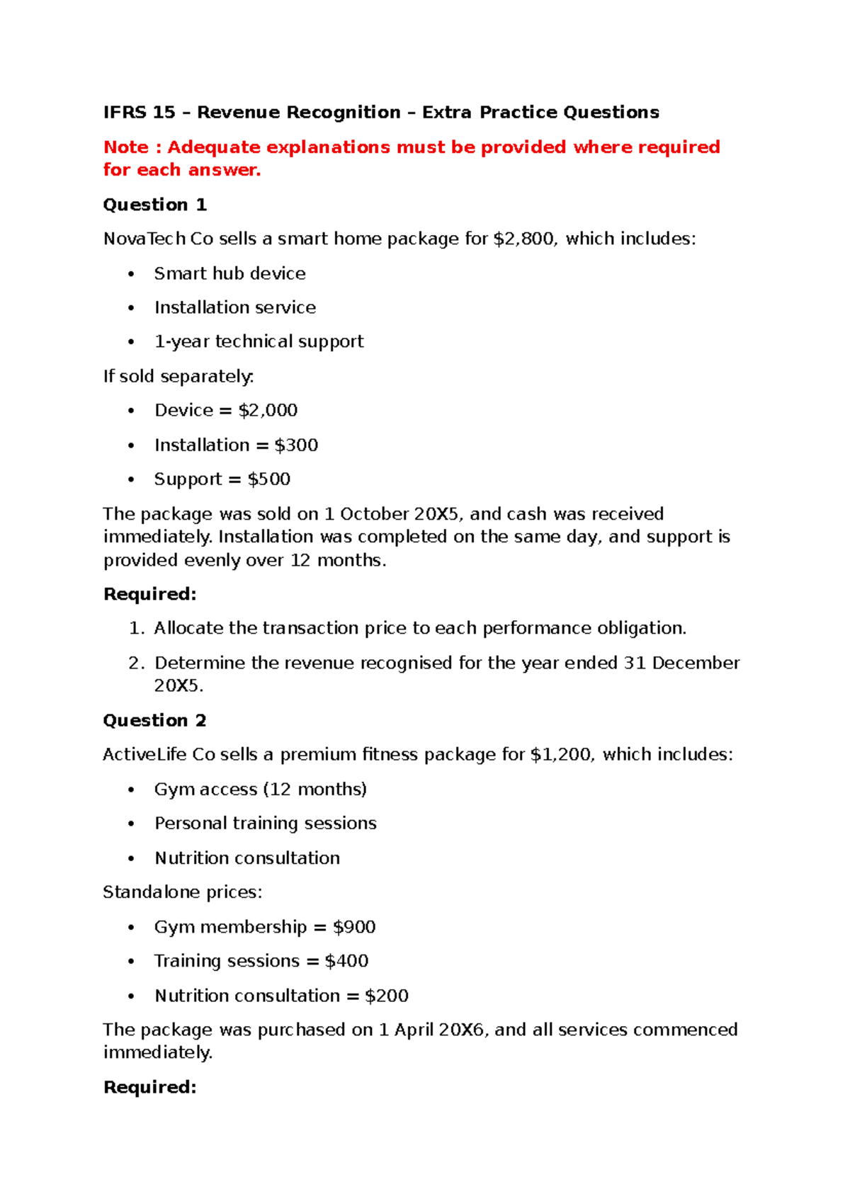 IFRS 15 - Revenue Recognition Extra Practice Questions with Solutions ...