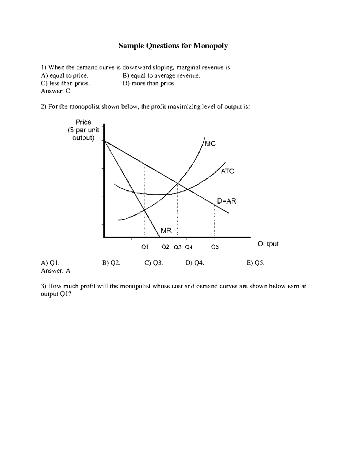Monopoly Practice Questions: Concepts & Applications (ECO 101) - Studocu