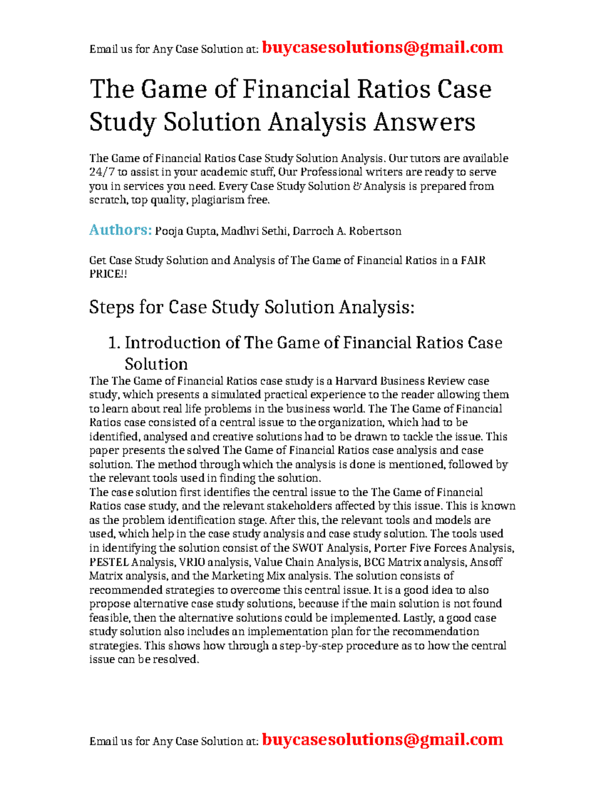 Case Study Solution for The Game of Financial Ratios Analysis - Studocu
