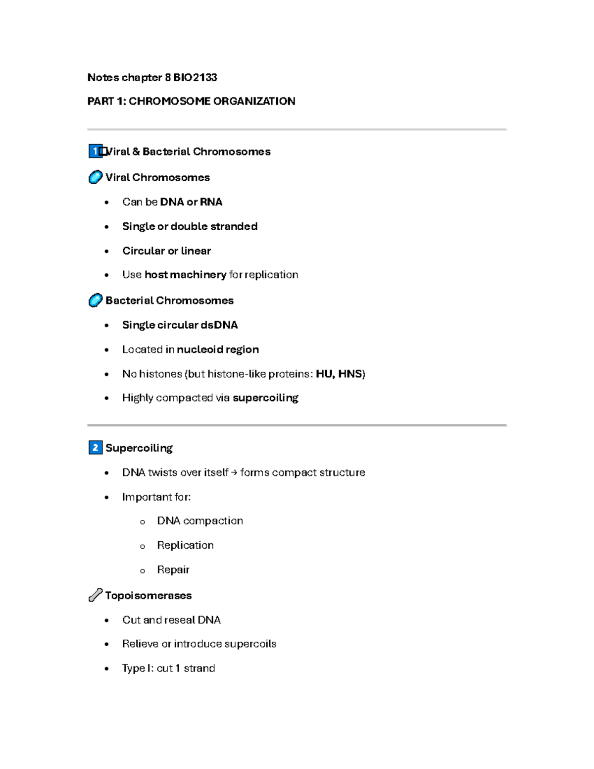 BIO2133 Chapter 8 - Lecture Notes on Chromosome Organization ...