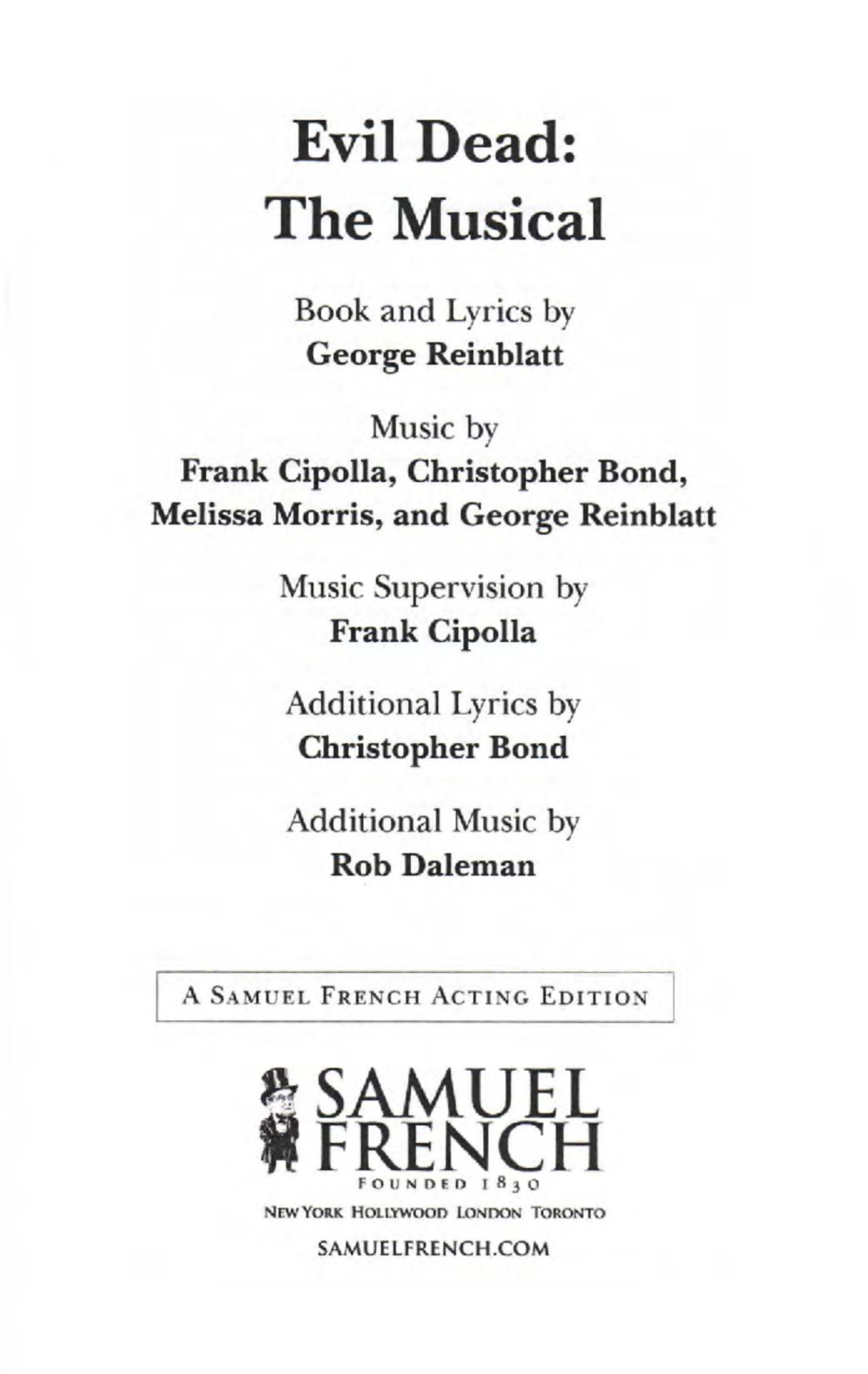 Evil Dead: The Musical Script - Book & Lyrics Analysis - Studocu