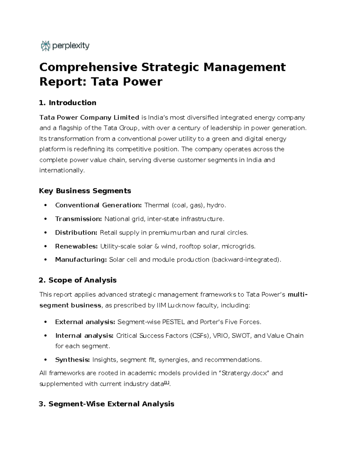 Strategic Management Report: Tata Power Analysis & Insights - Studocu