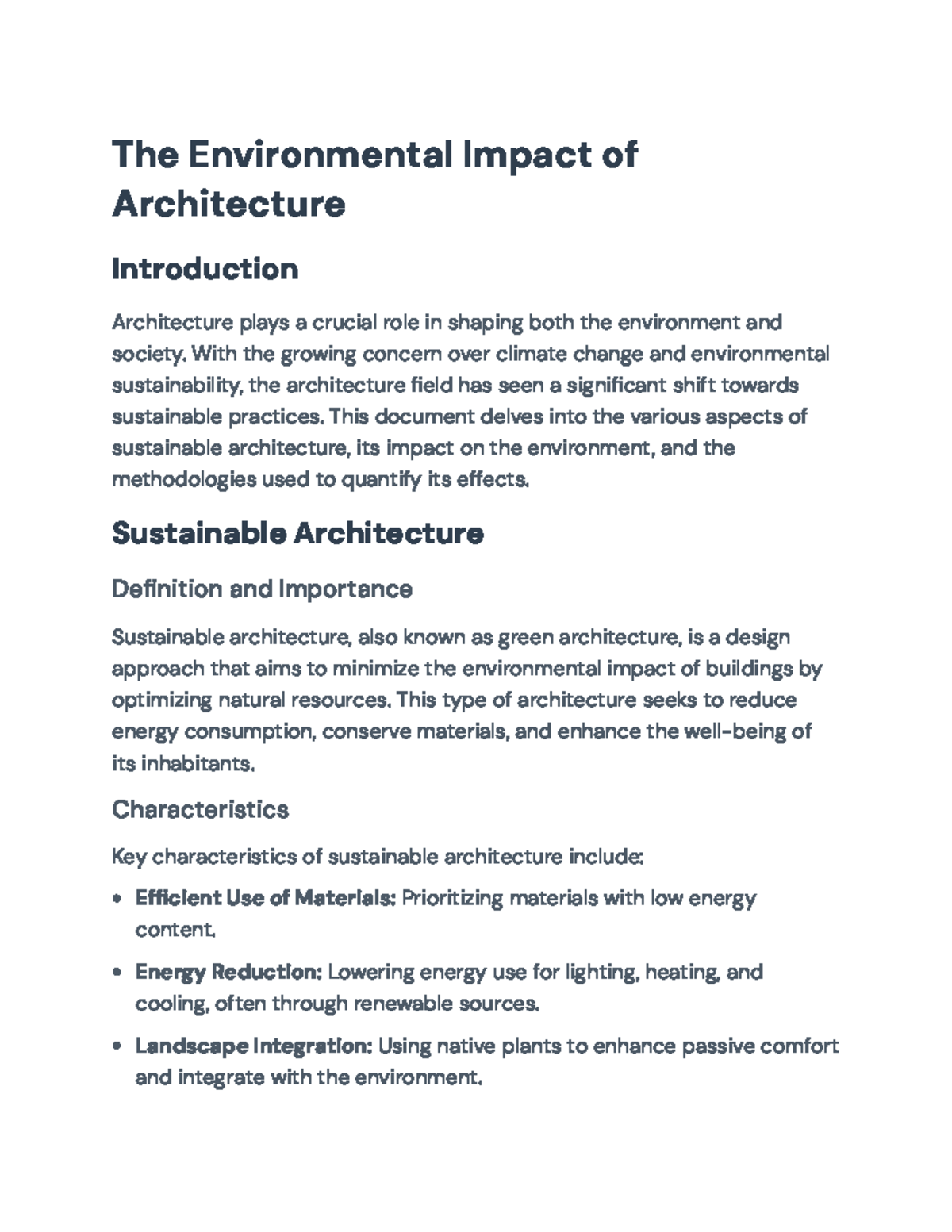 Picture of Sustainable Architecture: Environmental Impact and Methodologies - The ...