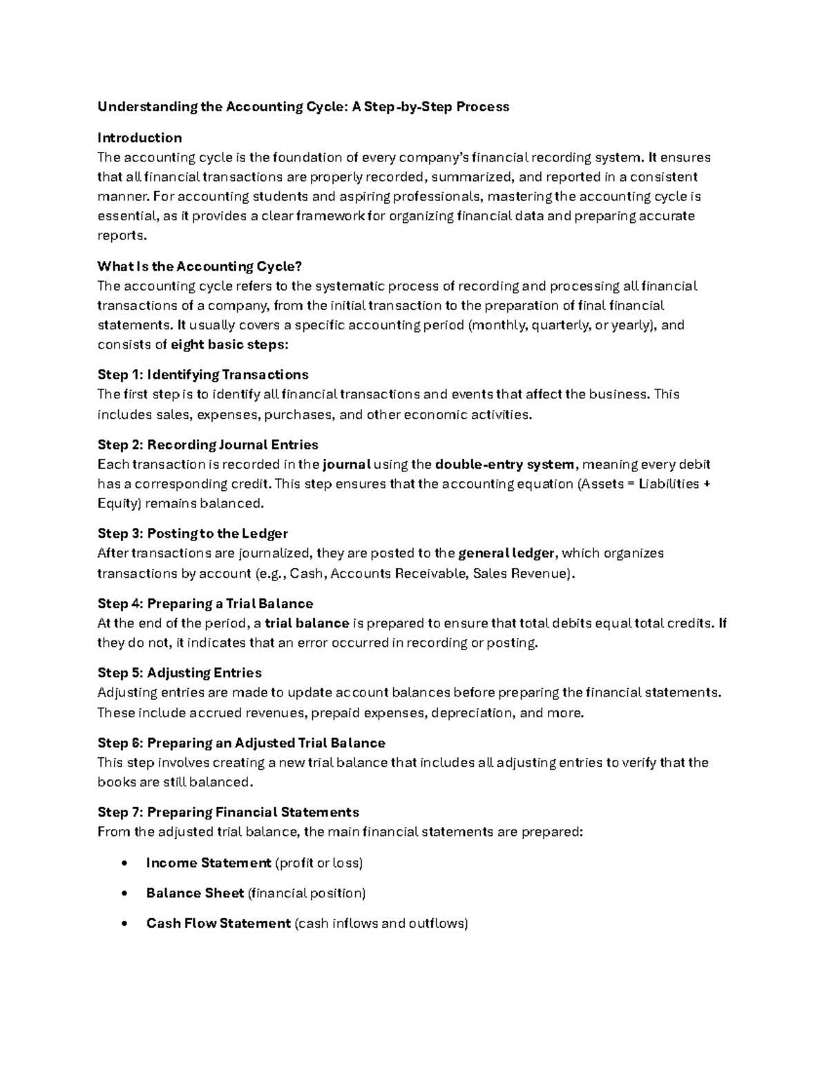 Understanding the Accounting Cycle: A Comprehensive Guide - Studocu