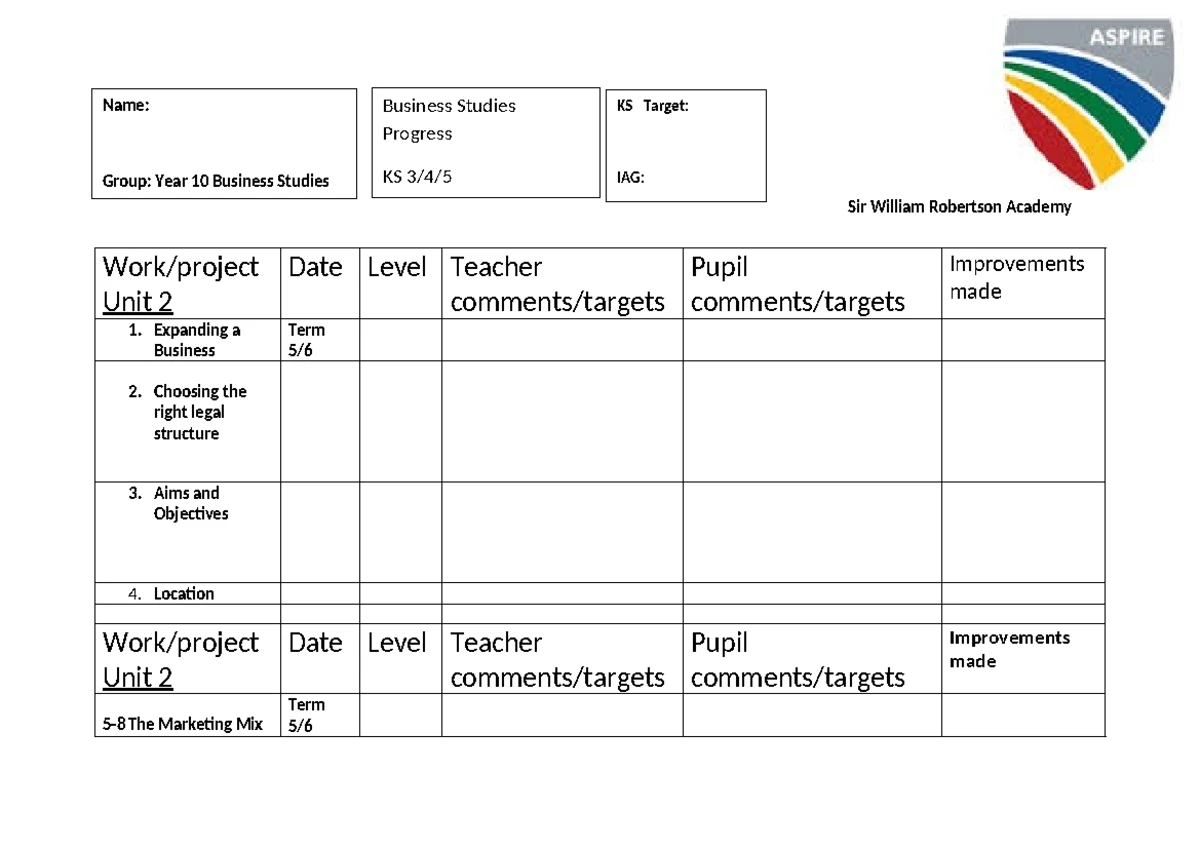 ICT progress grid 2 - hgfjnfgh - Work/project Date Level Teacher ...
