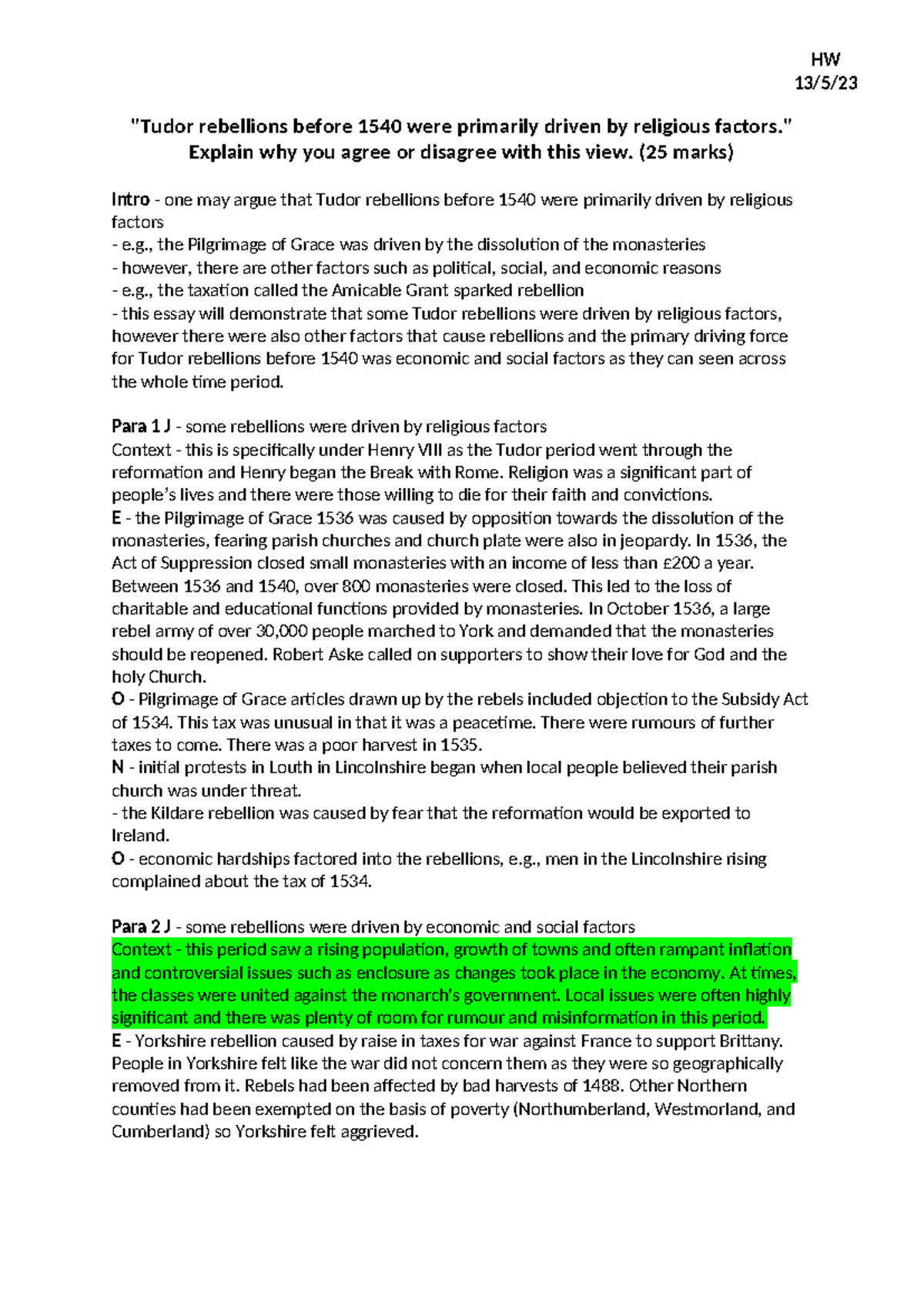 Causes of Tudor Rebellions Before 1540: A Comprehensive Analysis (HW ...