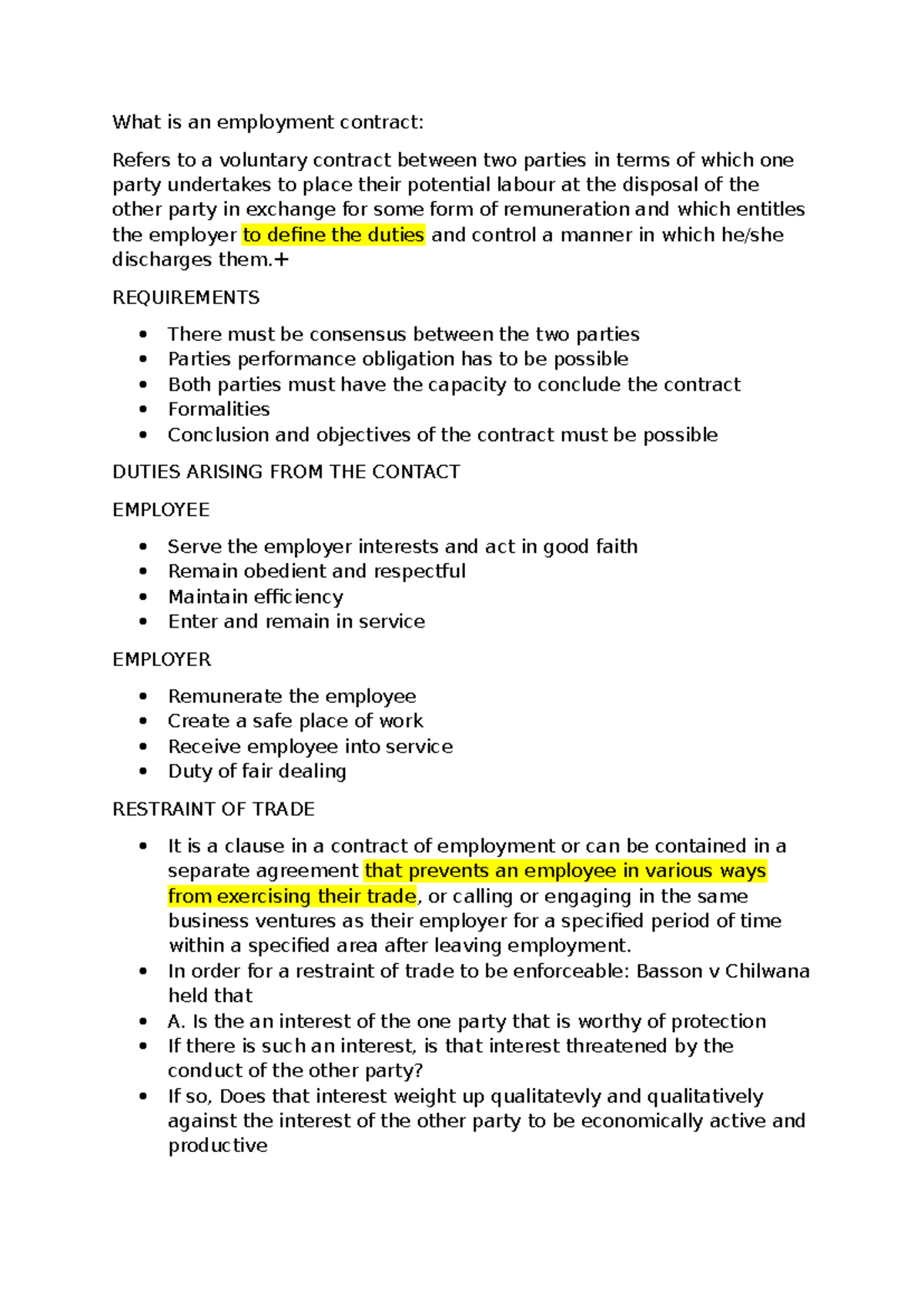 Labour Law Notes: Understanding Employment Contracts & Dismissals - Studocu