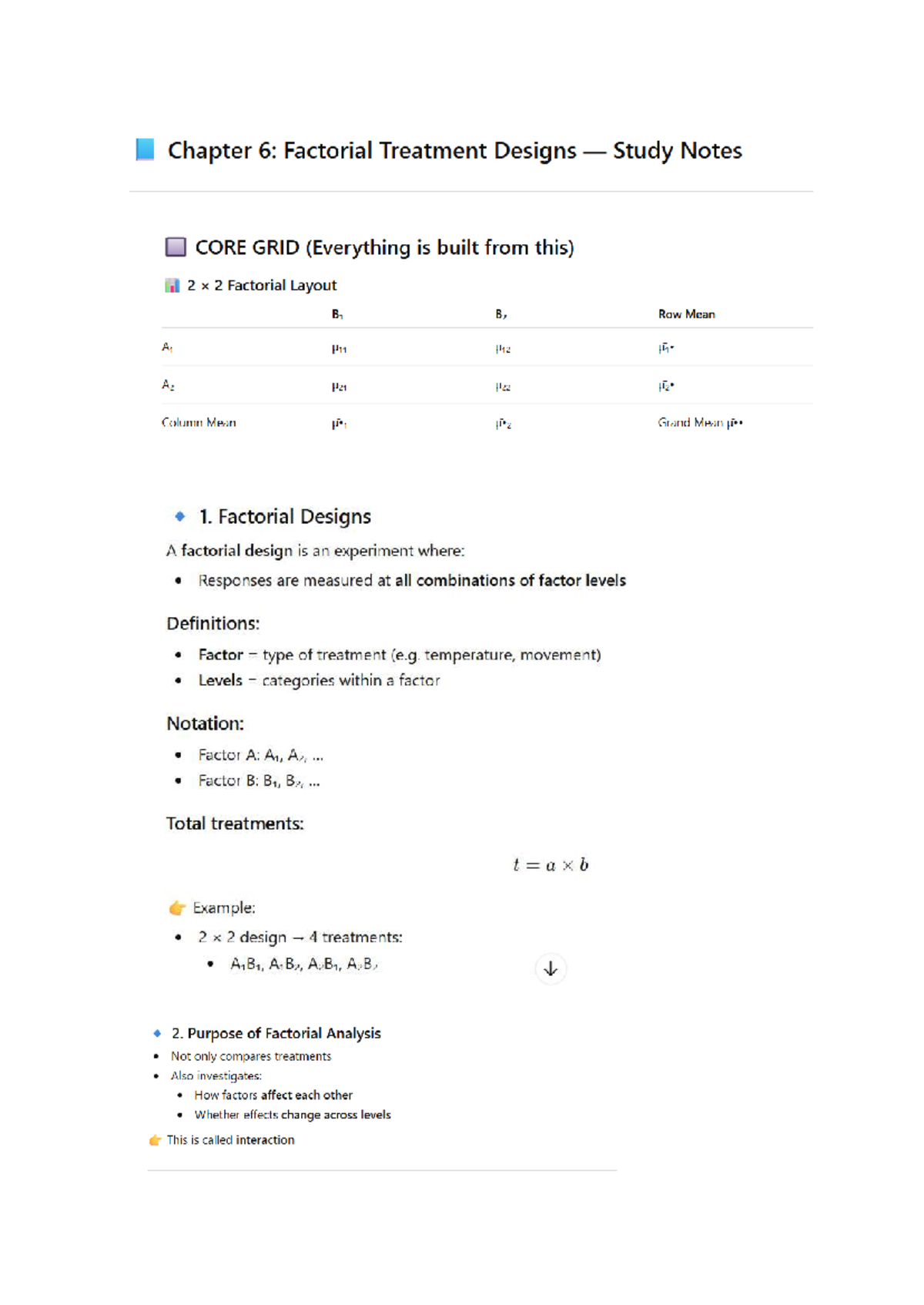 BME CH 6: Study Notes on Factorial Treatment Designs - Studocu