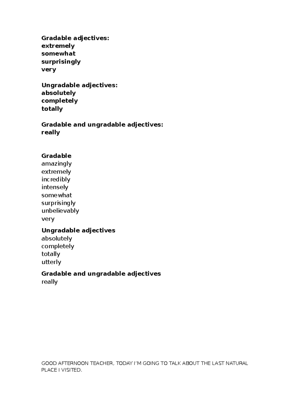 Gradable and Ungradable Adjectives: Insights from Paracas Trip - Studocu