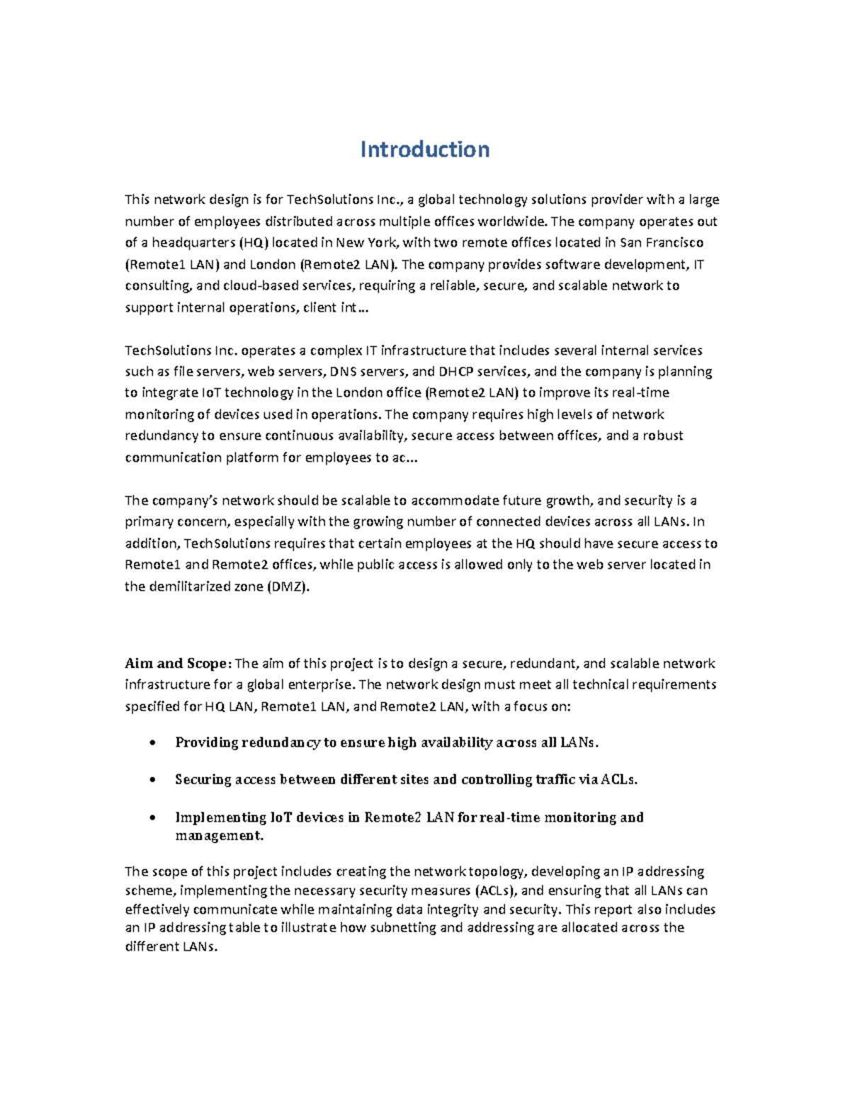HIT374 - Network Design Proposal for TechSolutions Inc. with IoT ...