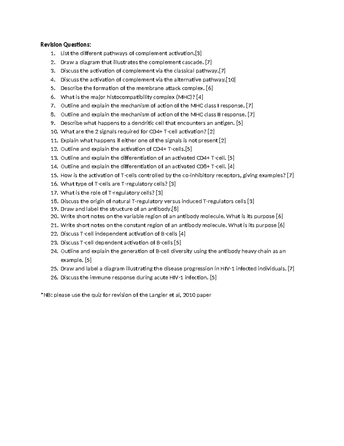 322 - Tutorial Practice Questions on Complement and Immune Responses ...