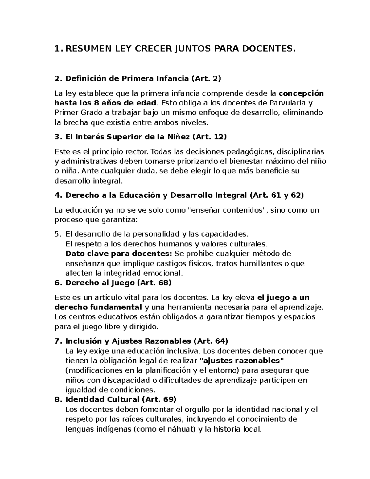 Resumen de la Ley Crecer Juntos para Docentes: Claves y Artículos - Studocu