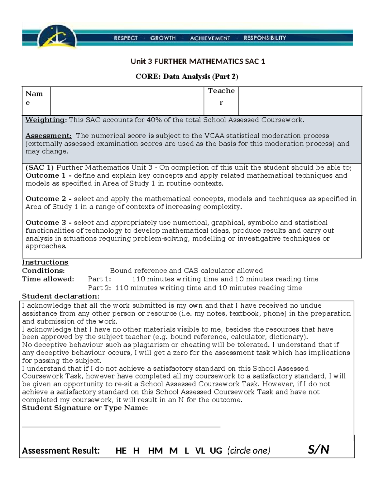 2020 Further Maths Unit 3 - Data Analysis SAC 1 (Part 2) - Studocu