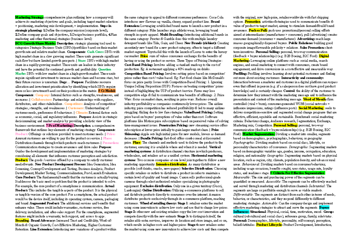 MKT 101: Final Exam Cheat Sheet on Marketing Strategies and Concepts ...
