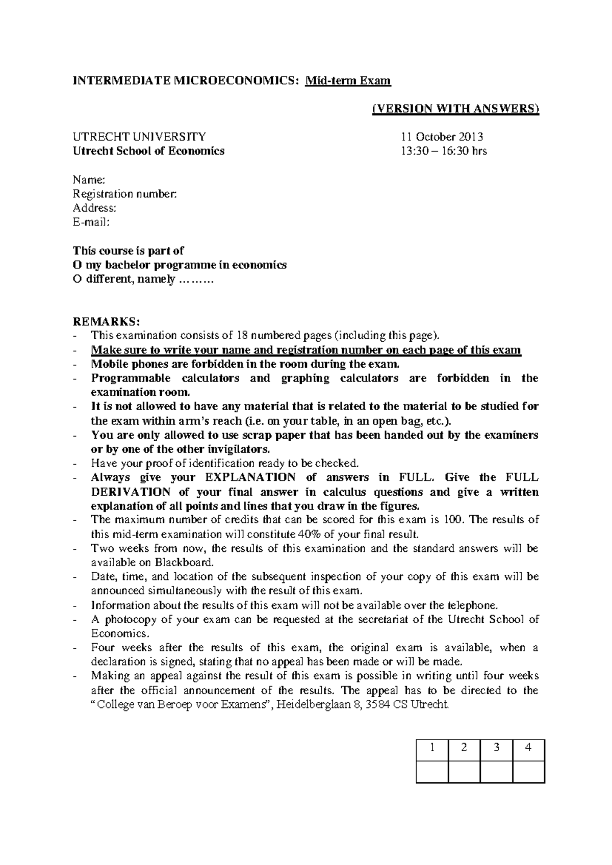 Microeconomics Midterm Exam with Answers - October 11, 2013 - Studeersnel