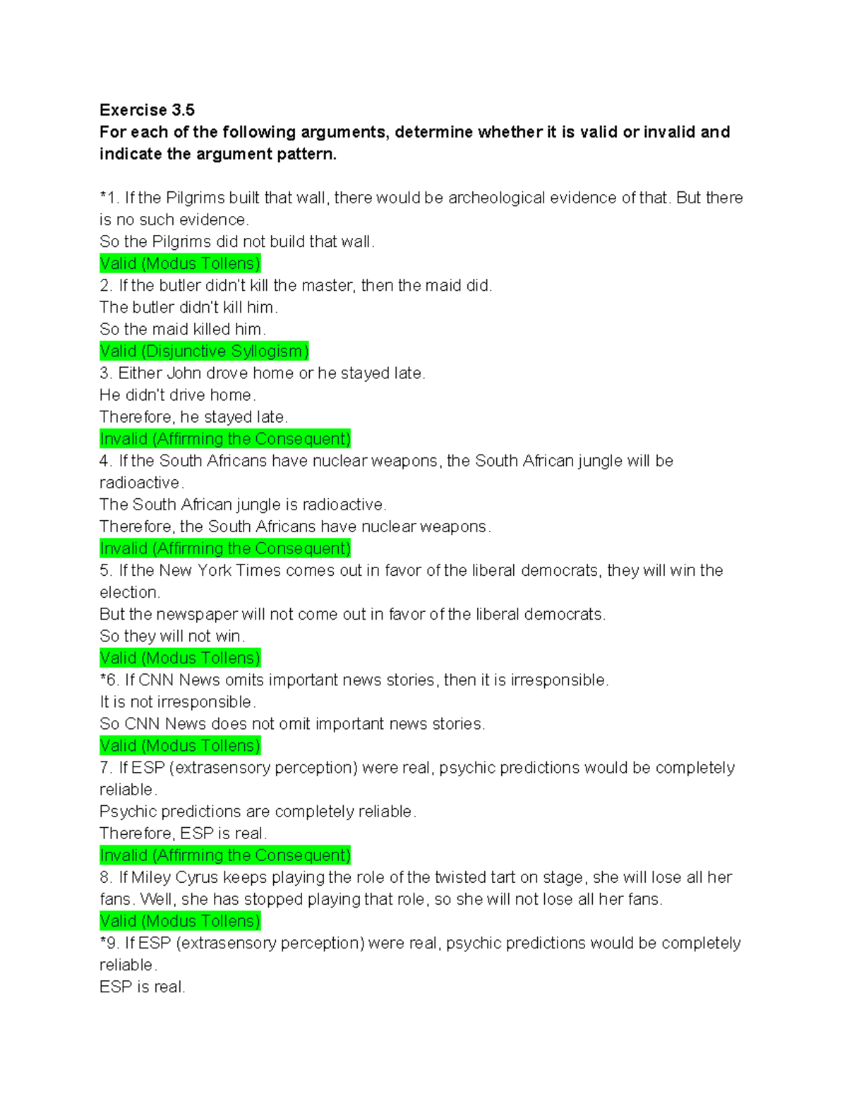 Critical Thinking 3 - Homework - Exercise 3. For each of the following ...