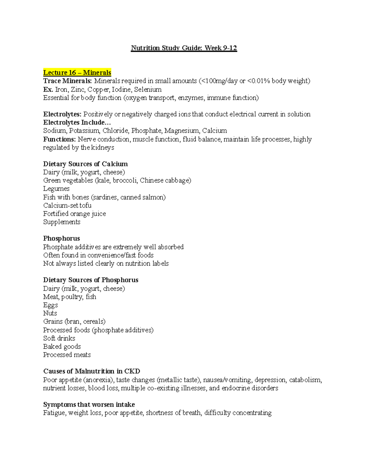 Nutrition Study Guide: Week 9-12 Overview of Key Concepts - Studocu