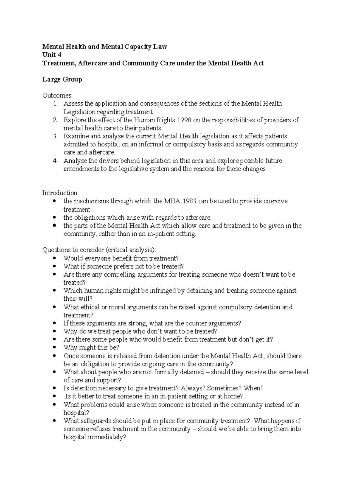 Mental Health and Mental Capacity Law 4 - Assess the application and ...