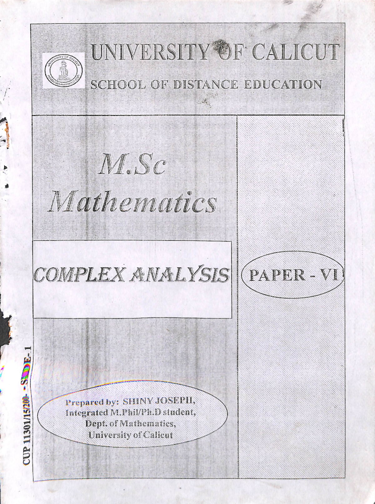 M. Sc. Mathematics - Paper VI - Complex Analysis Study Notes - Studocu