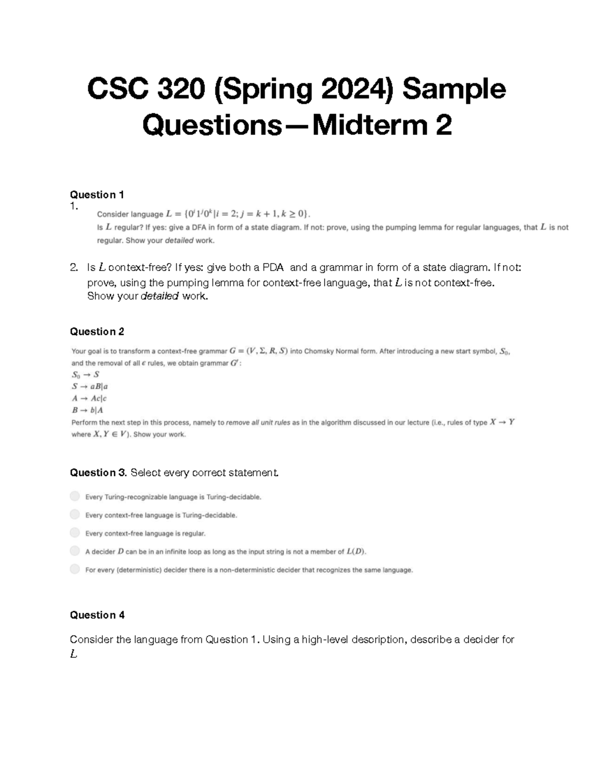 CSC 320 Midterm 2 Sample Questions and Solutions - Studocu