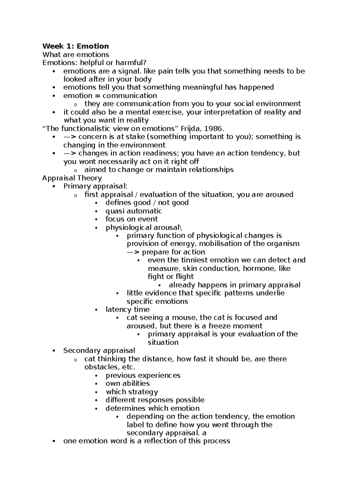 Psychology 101: Week 1 Lecture Notes on Emotions and Appraisal Theory ...