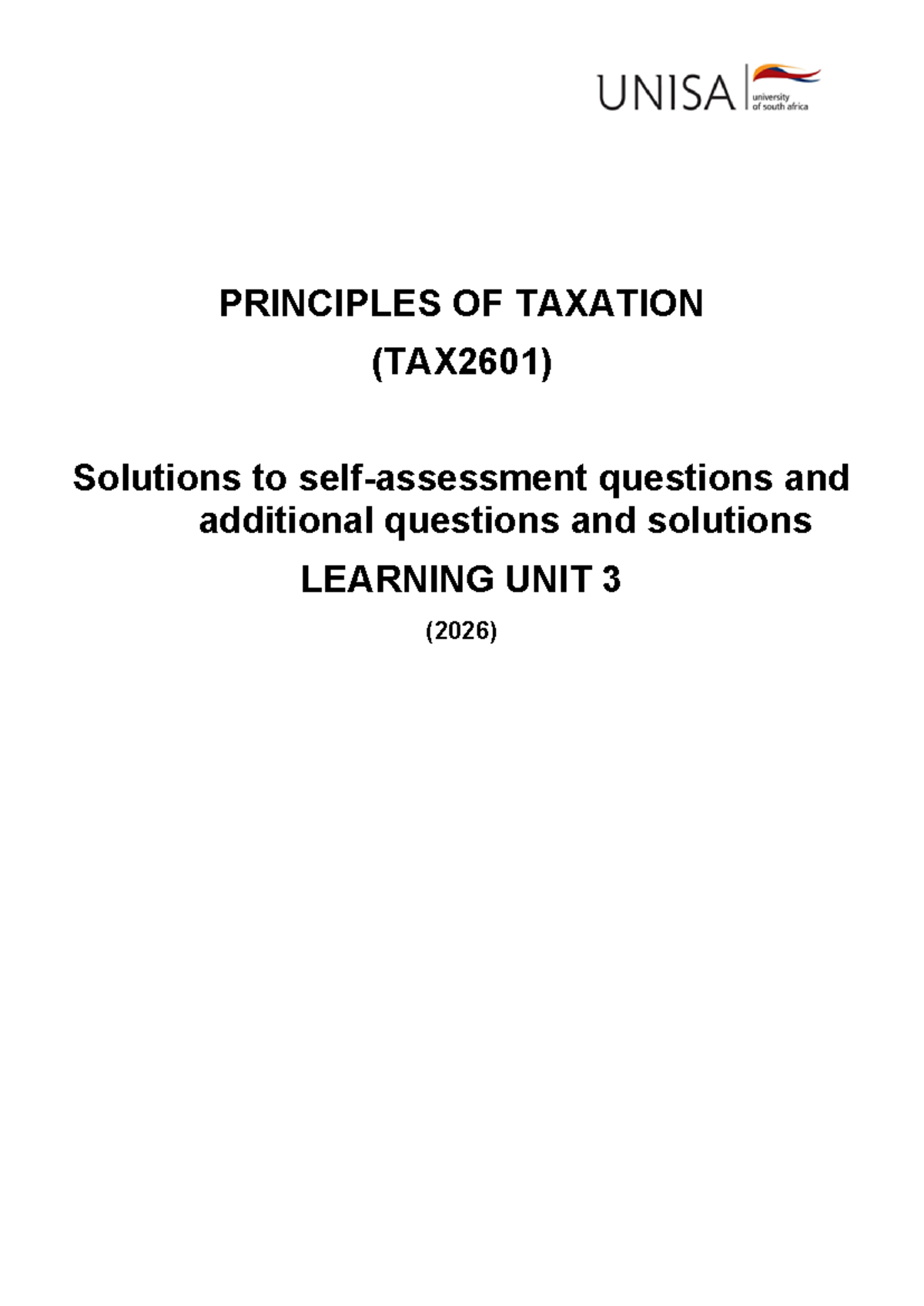 TAX2601 2026 Learning Unit 3 Solutions & Additional Questions - Studocu