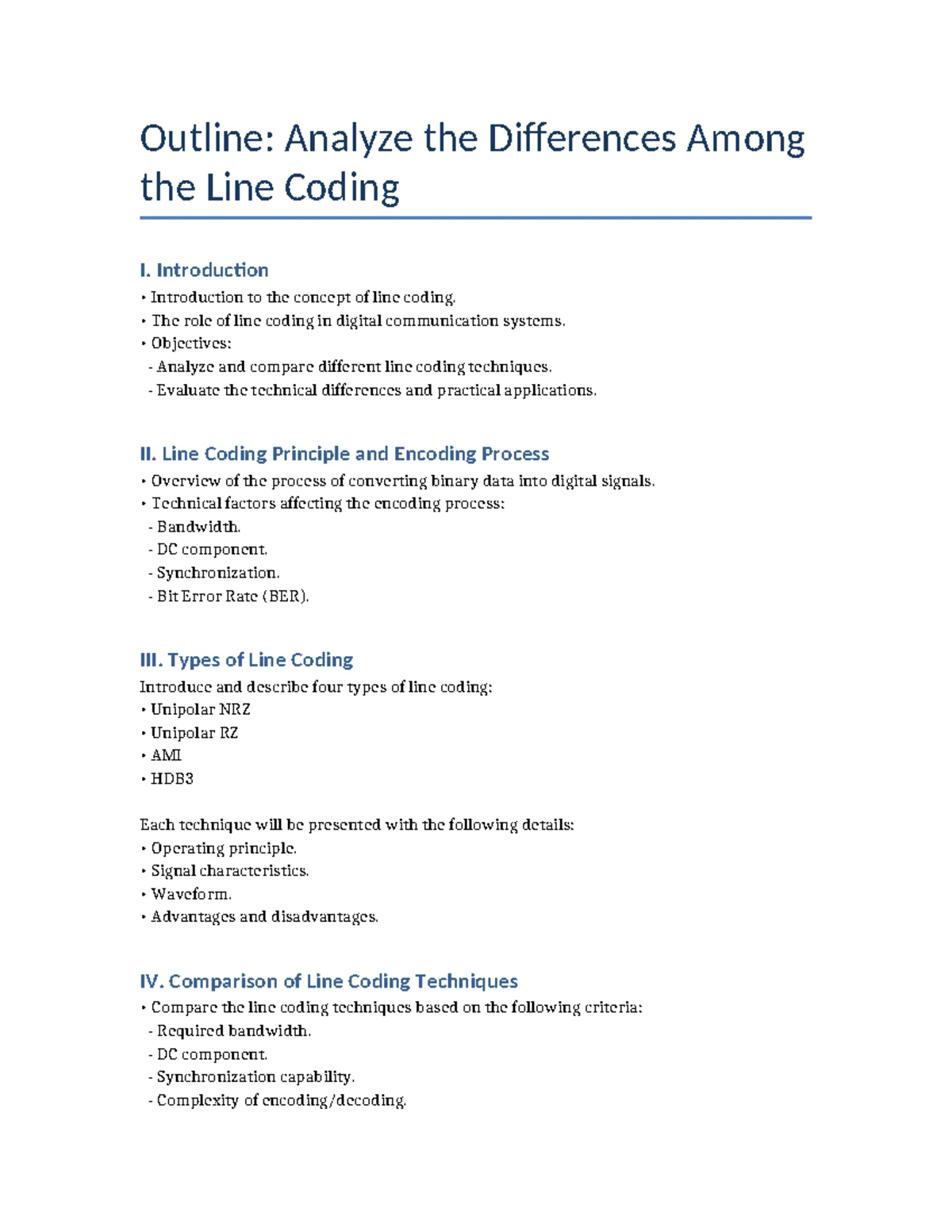 Line Coding Techniques Comparison Outline - NTRG 2 - Studocu