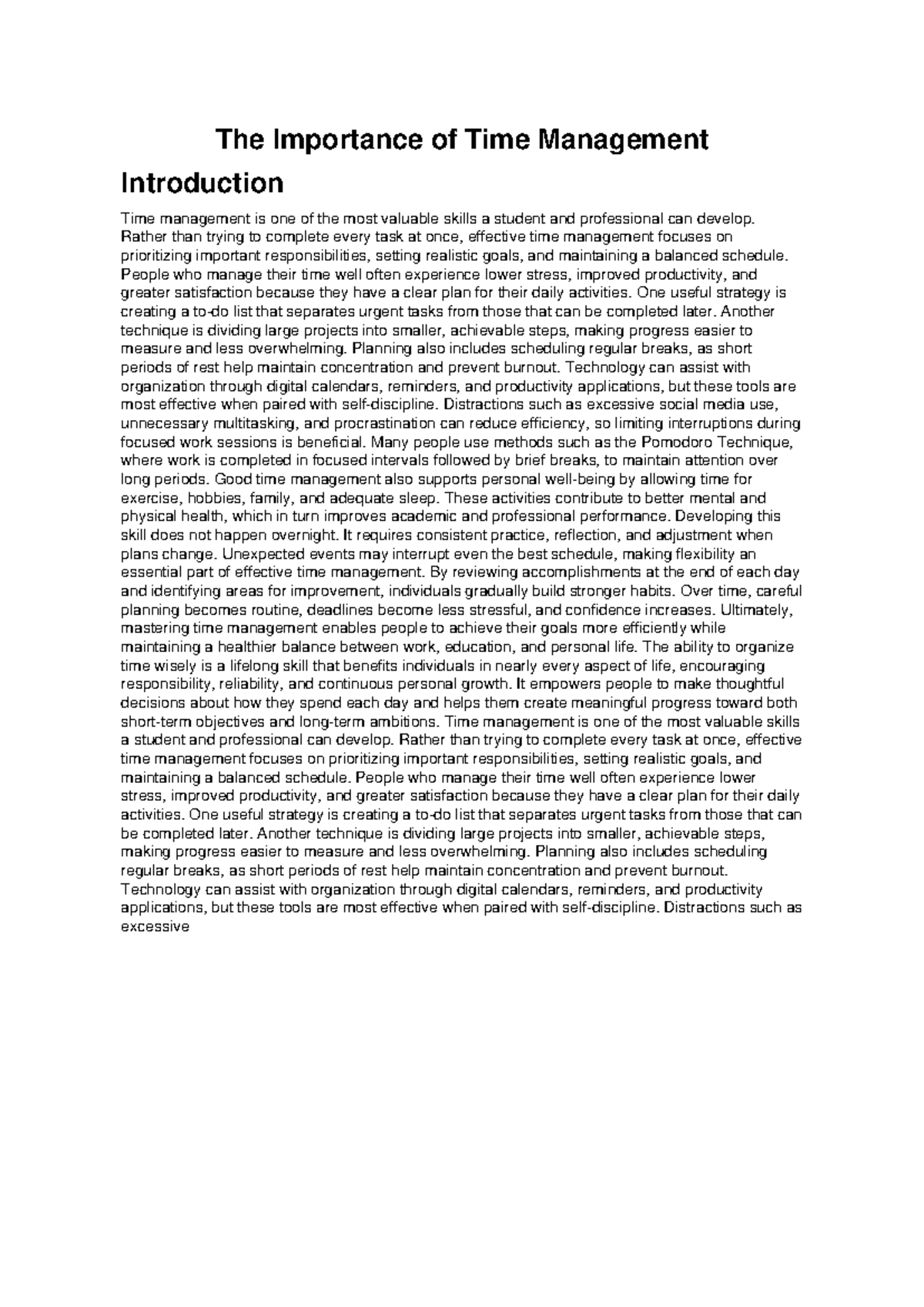 Time Management Essay - Strategies for Success - Studocu