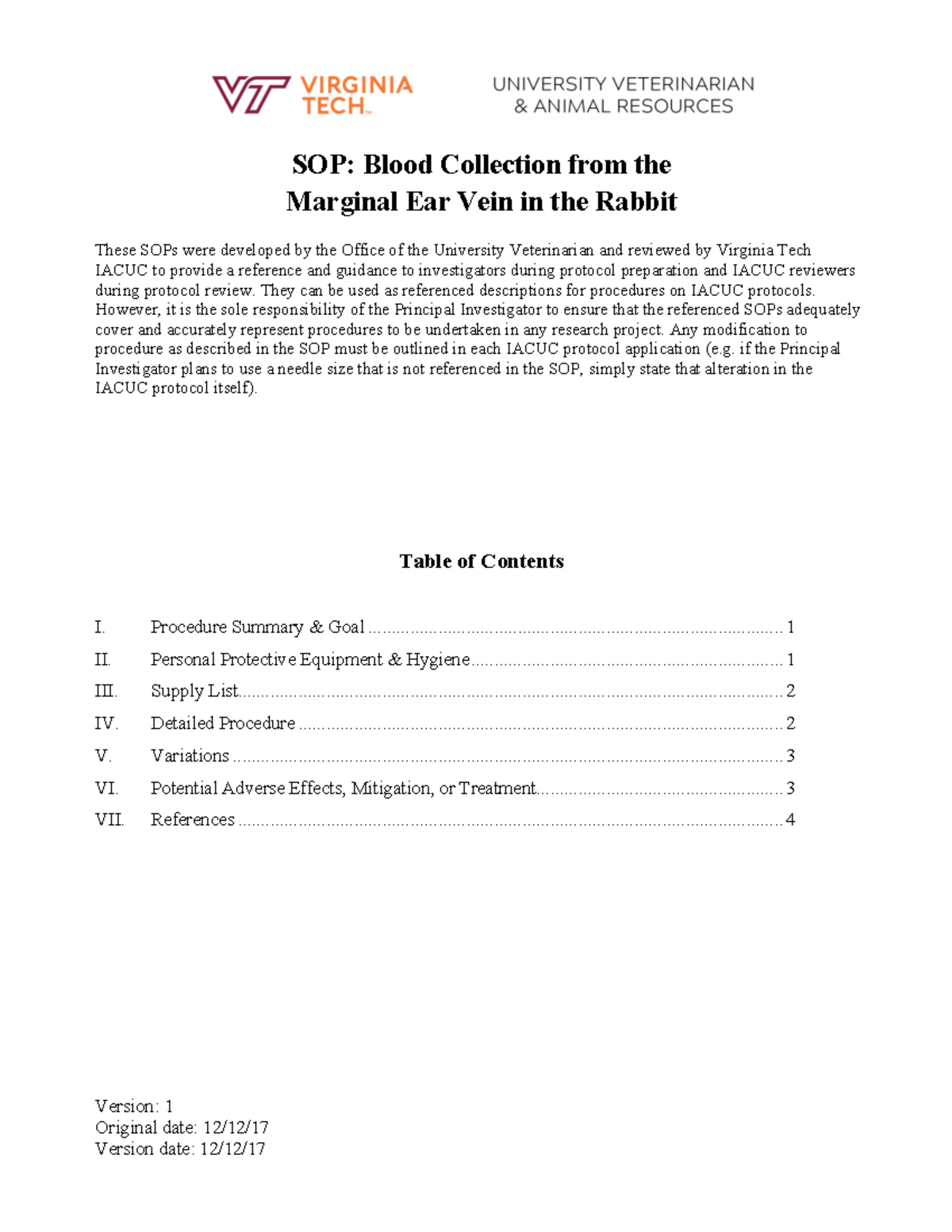 SOP: Blood Collection from Rabbit Marginal Ear Vein - Guidelines ...