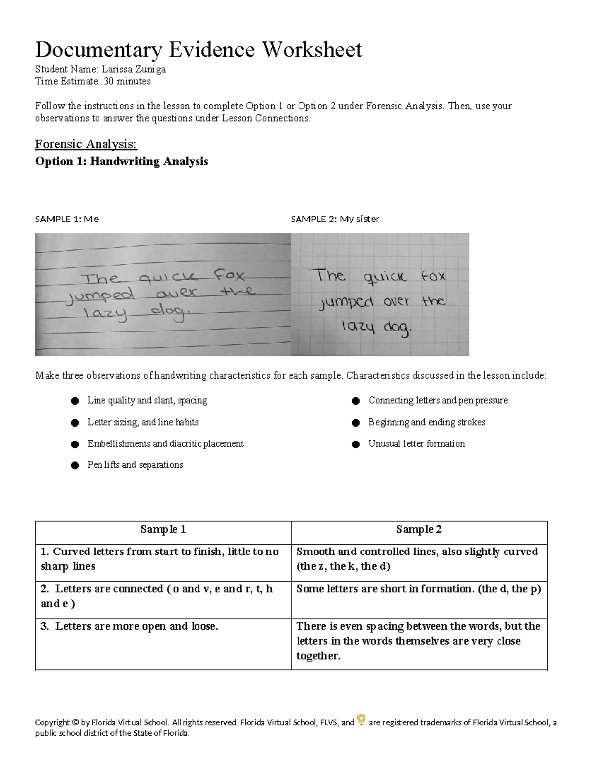 Forensic Analysis Worksheet: Handwriting Analysis (01 04) - Studocu