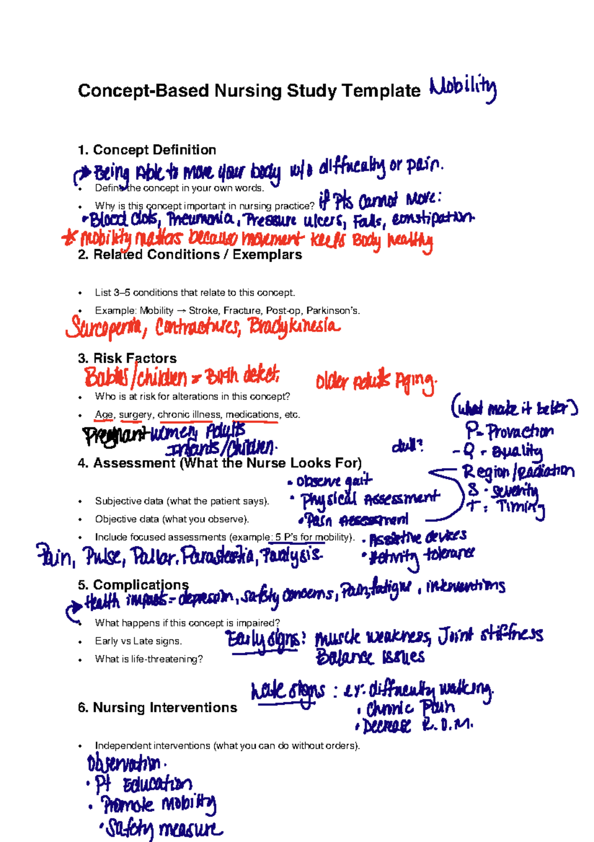 Nursing Study Template: Mobility Concept & Interventions - Studocu