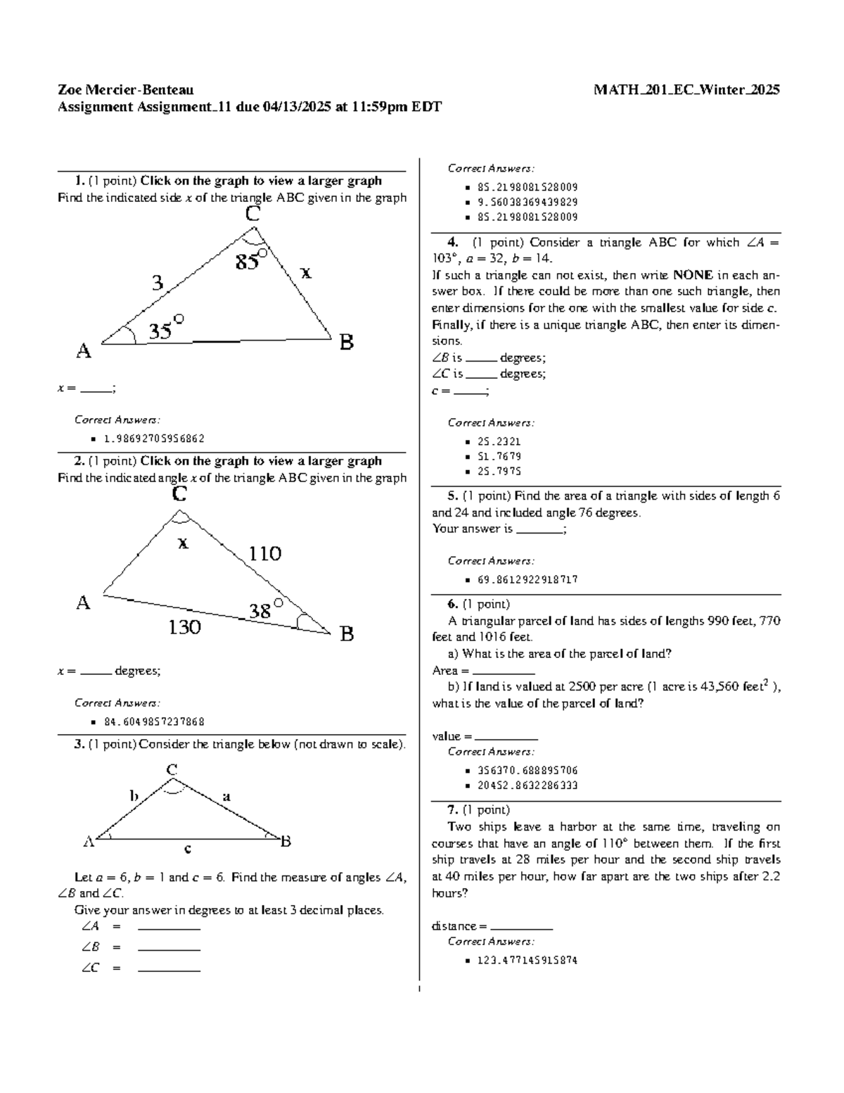 Assignment 11 Solutions for MATH 201 EC Winter 2025 - Studocu