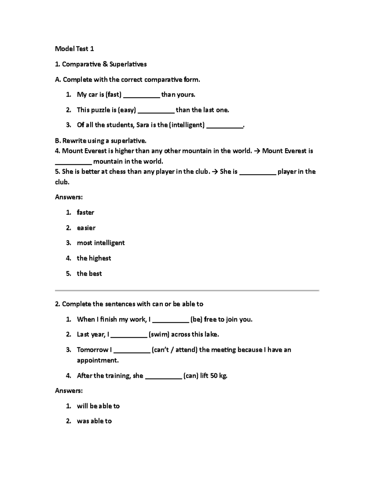 Test 3 & 4 - Comparative Superlatives and Reading Choices - Studocu