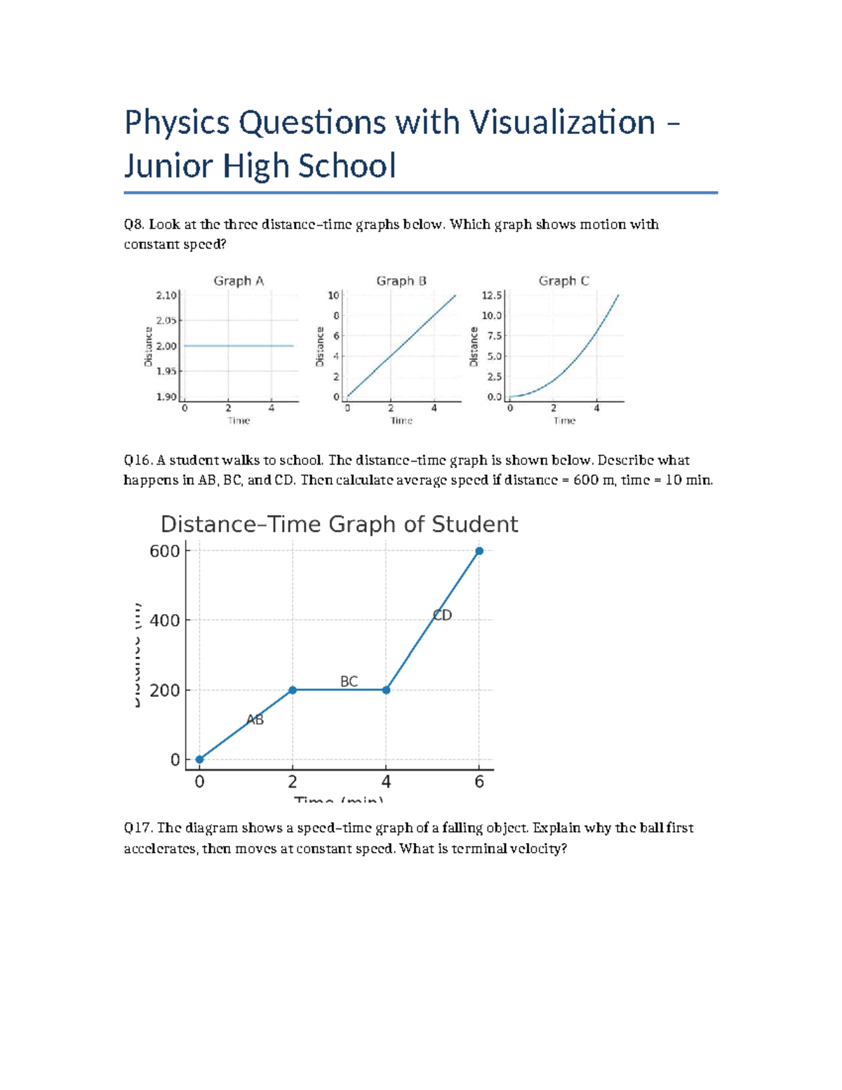 Junior High Physics Q8: Motion & Graph Analysis with Visuals - Studocu