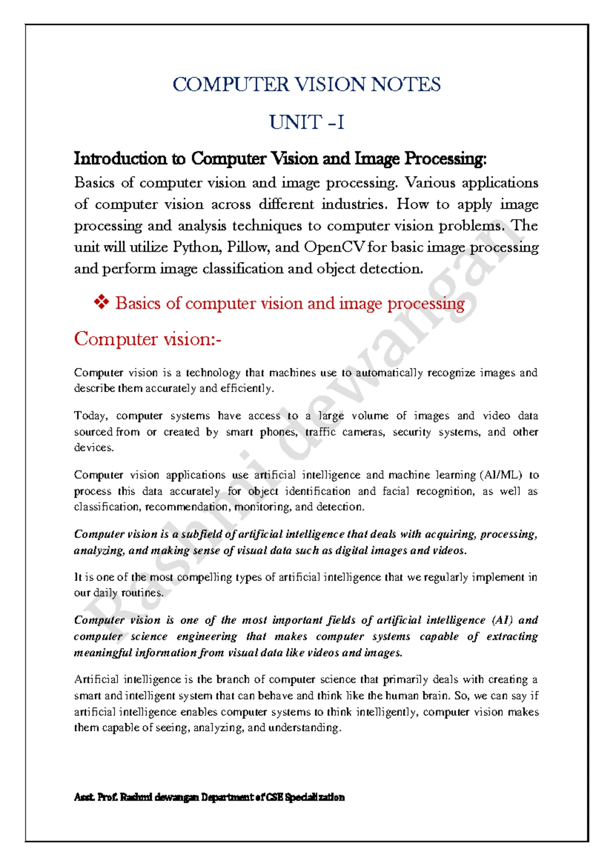 Computer Vision Unit 5: Prospects of CD Technologies in CV Applications ...