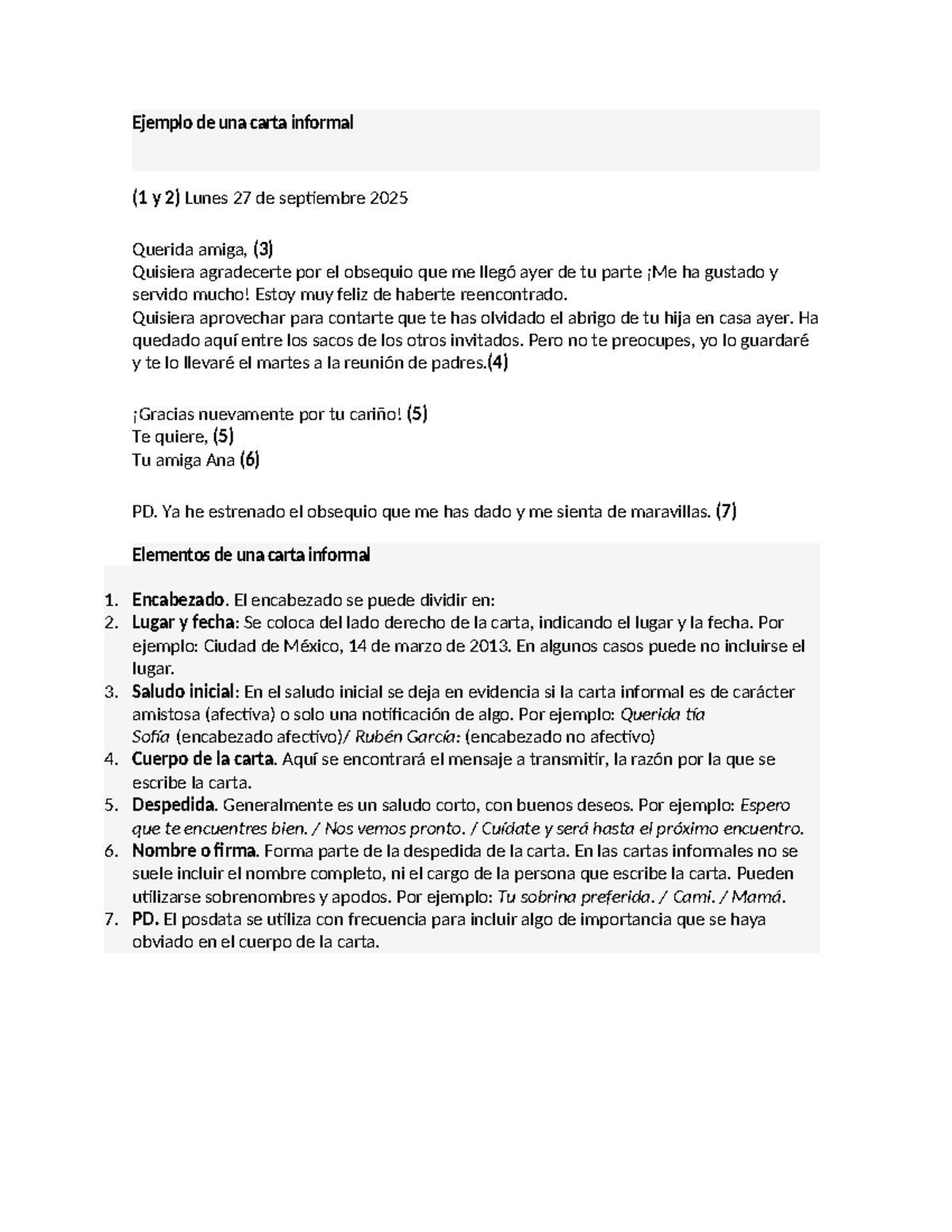 Ejemplo de Carta Informal y Formal - Guía Práctica - Studocu