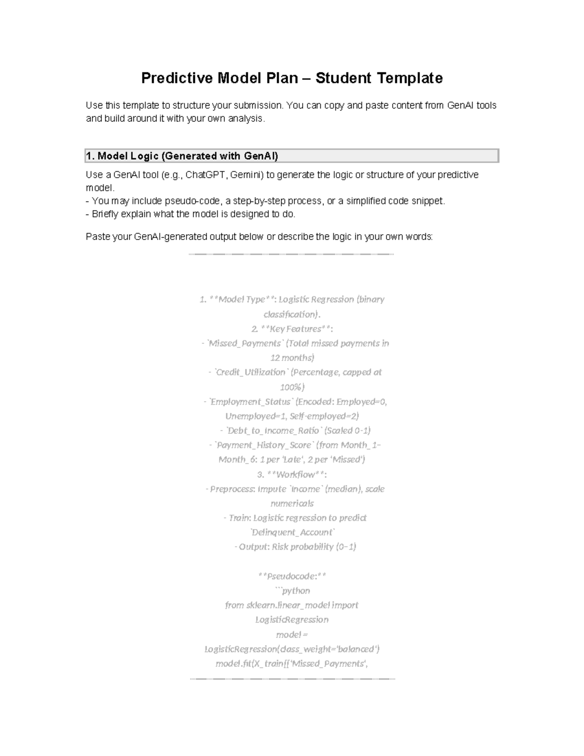 Predictive Model Plan (Final) for Financial Risk Assessment - Studocu