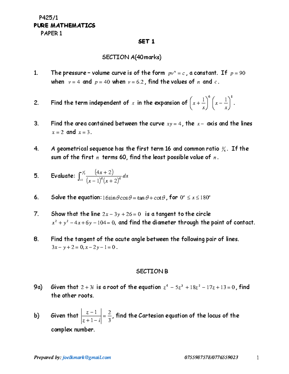 PURE MATHEMATICS FINAL EXAMINATION REVISION NOTES - Studocu