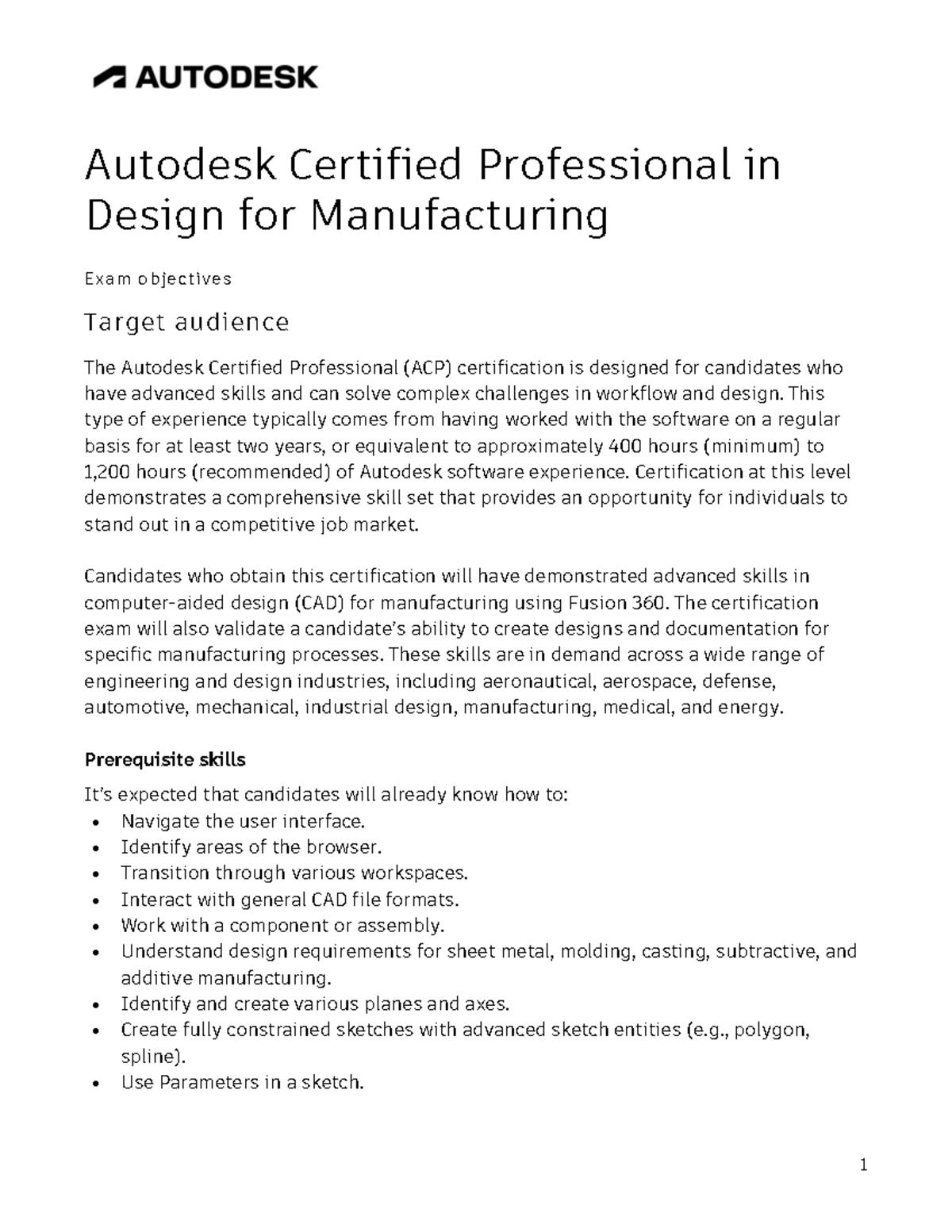 ACP Design-for-Manufacturing Exam Objectives & Skills Overview - Studocu