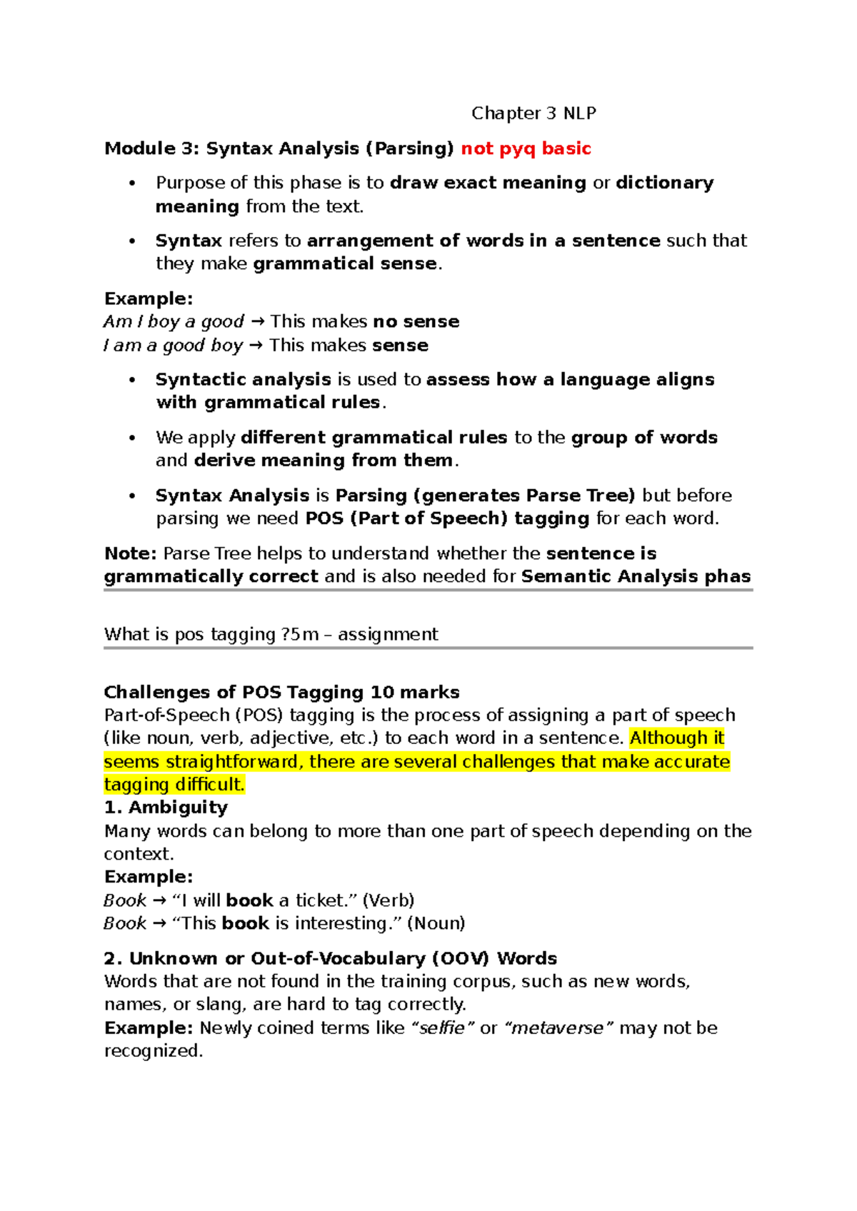Chapter 3 NLP Module 3: Syntax Analysis and POS Tagging - Studocu