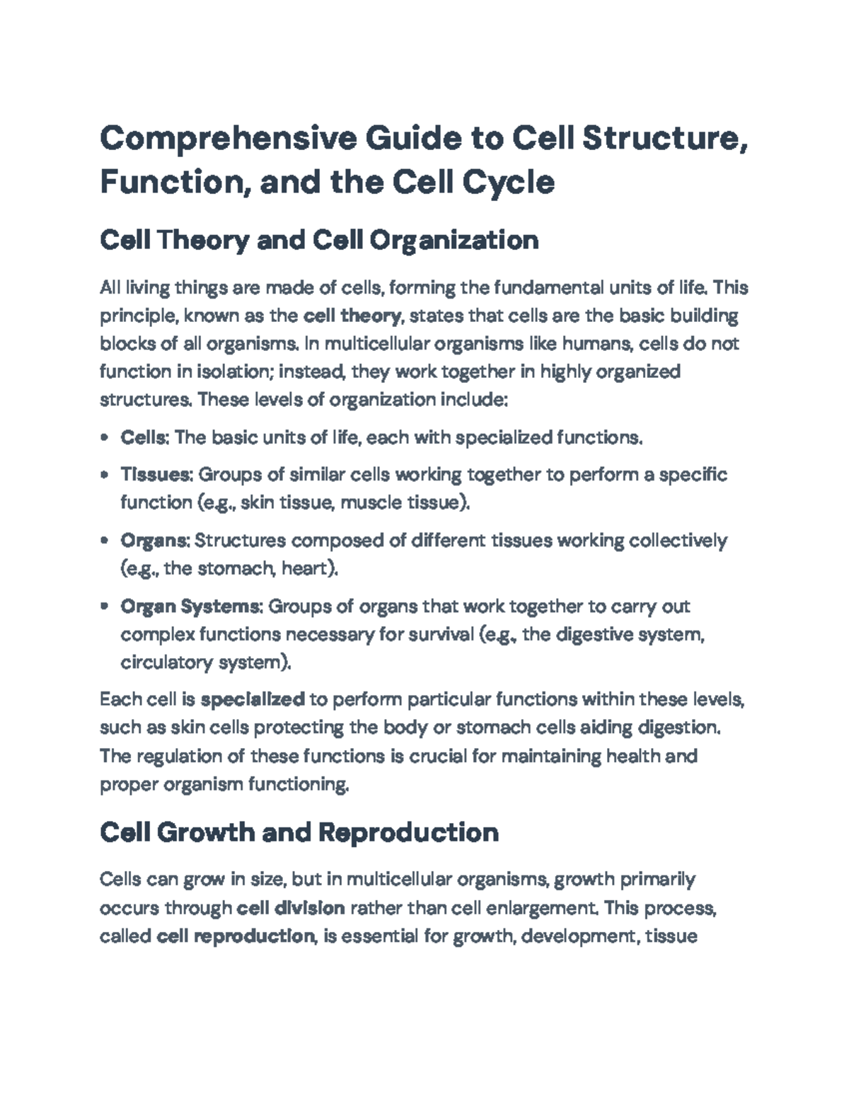 Comprehensive Guide to Cell Structure & Function (BIO101) - Studocu