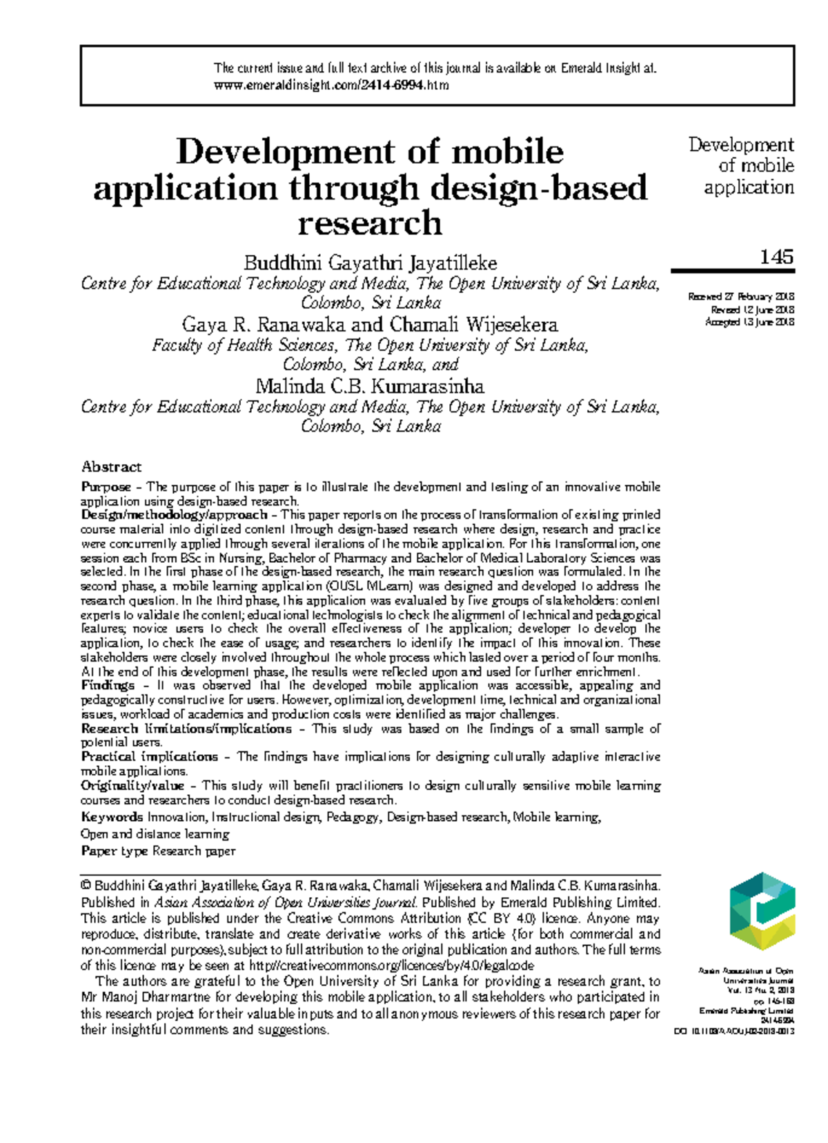 Mobile App Development Through Design-Based Research (OUSL) - Studocu
