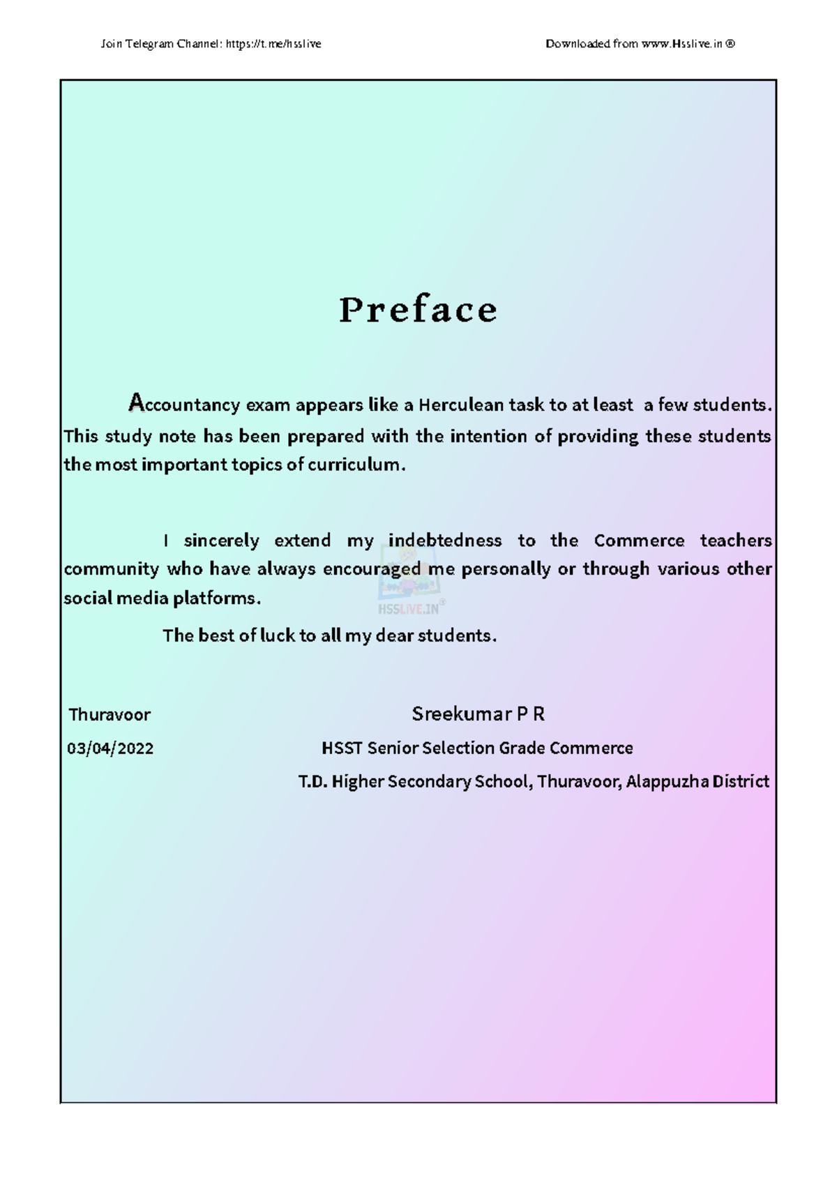 Hsslive xii accountacny quick revision notes by sreekumar - P r e f a c ...