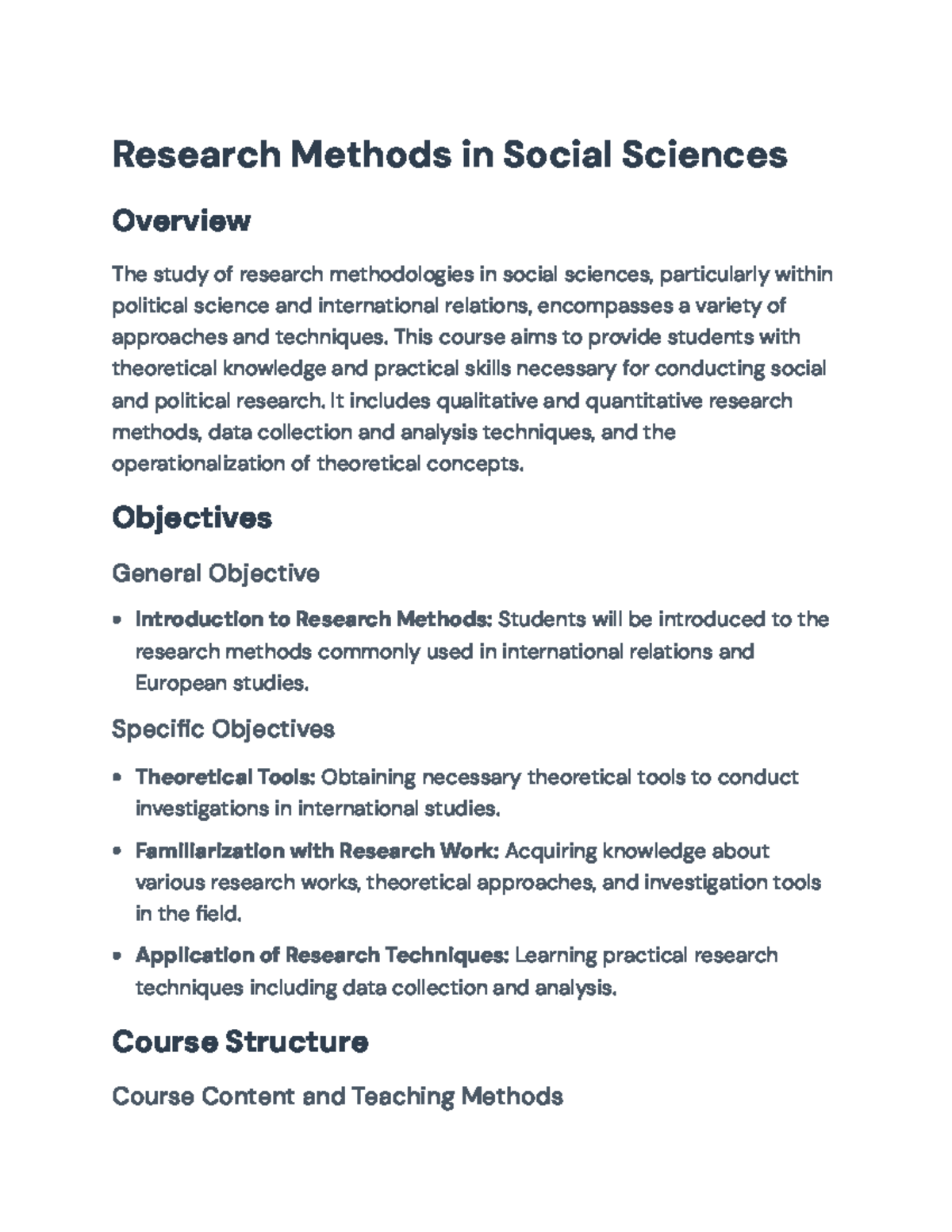 Research Methods in Social Sciences (Course Code) - Overview ...