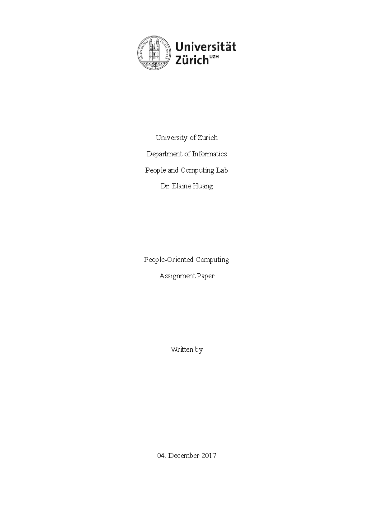 POC Assignment 2 - University of Zurich Department of Informatics ...