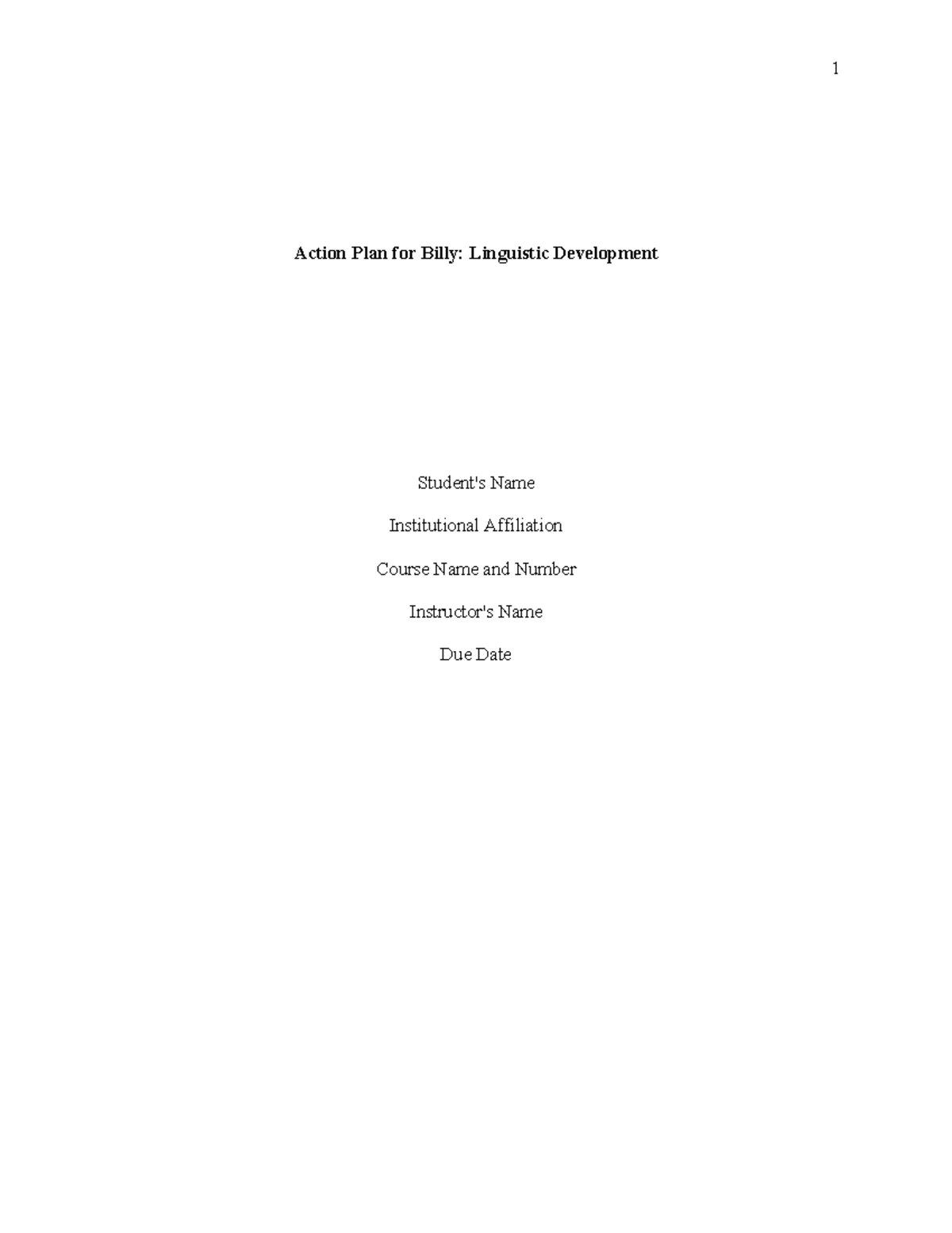 Action Plan for Billy - Preschool Language Development Strategy - Studocu