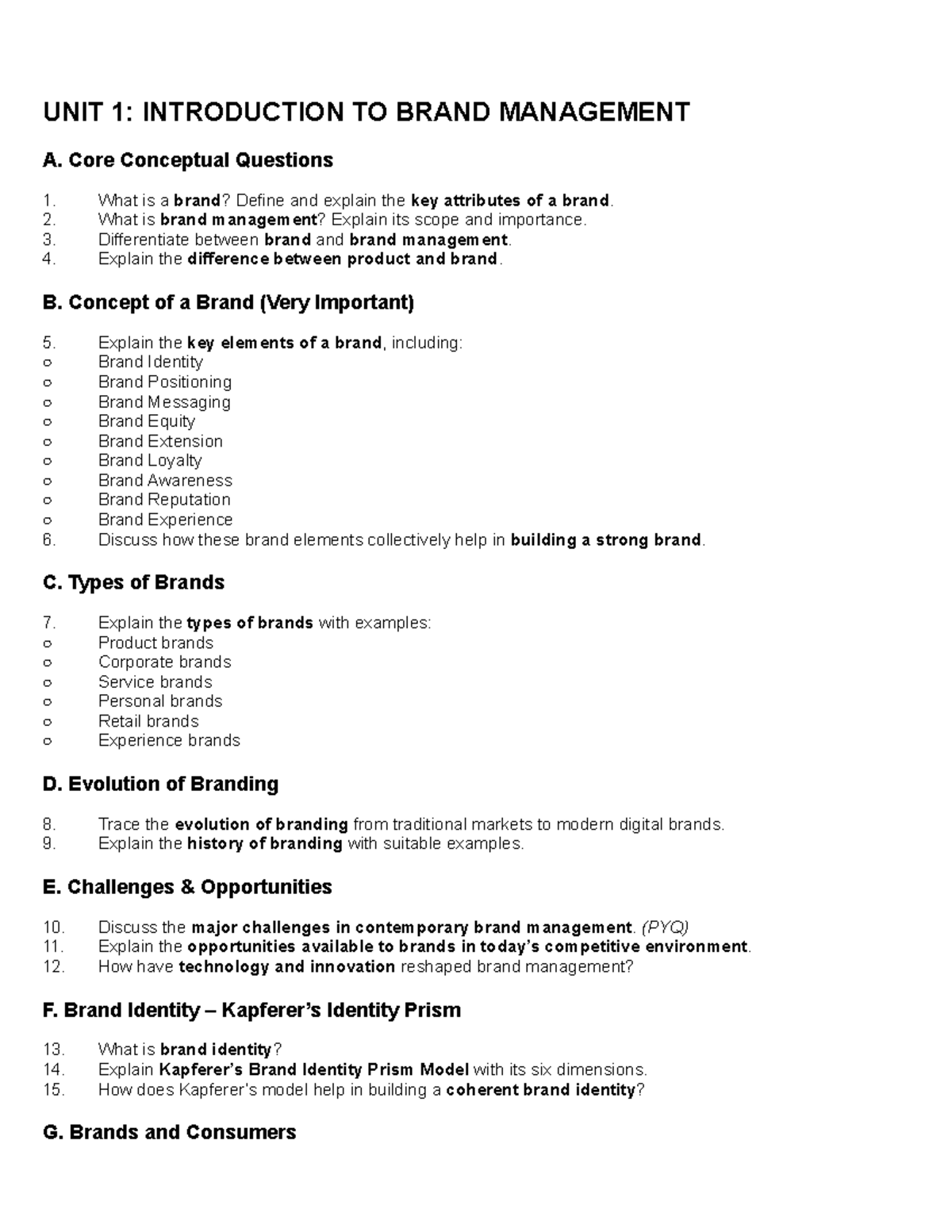 BRM - Unit 1 & 2: Comprehensive Brand Management Notes - Studocu